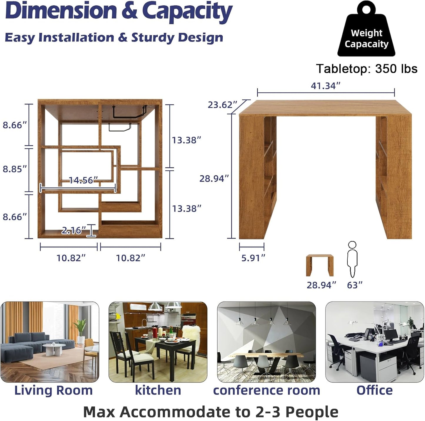 Coewske Wooden Dining Table Small Rectangle Kitchen Table w/ Storage Shelf Walnut