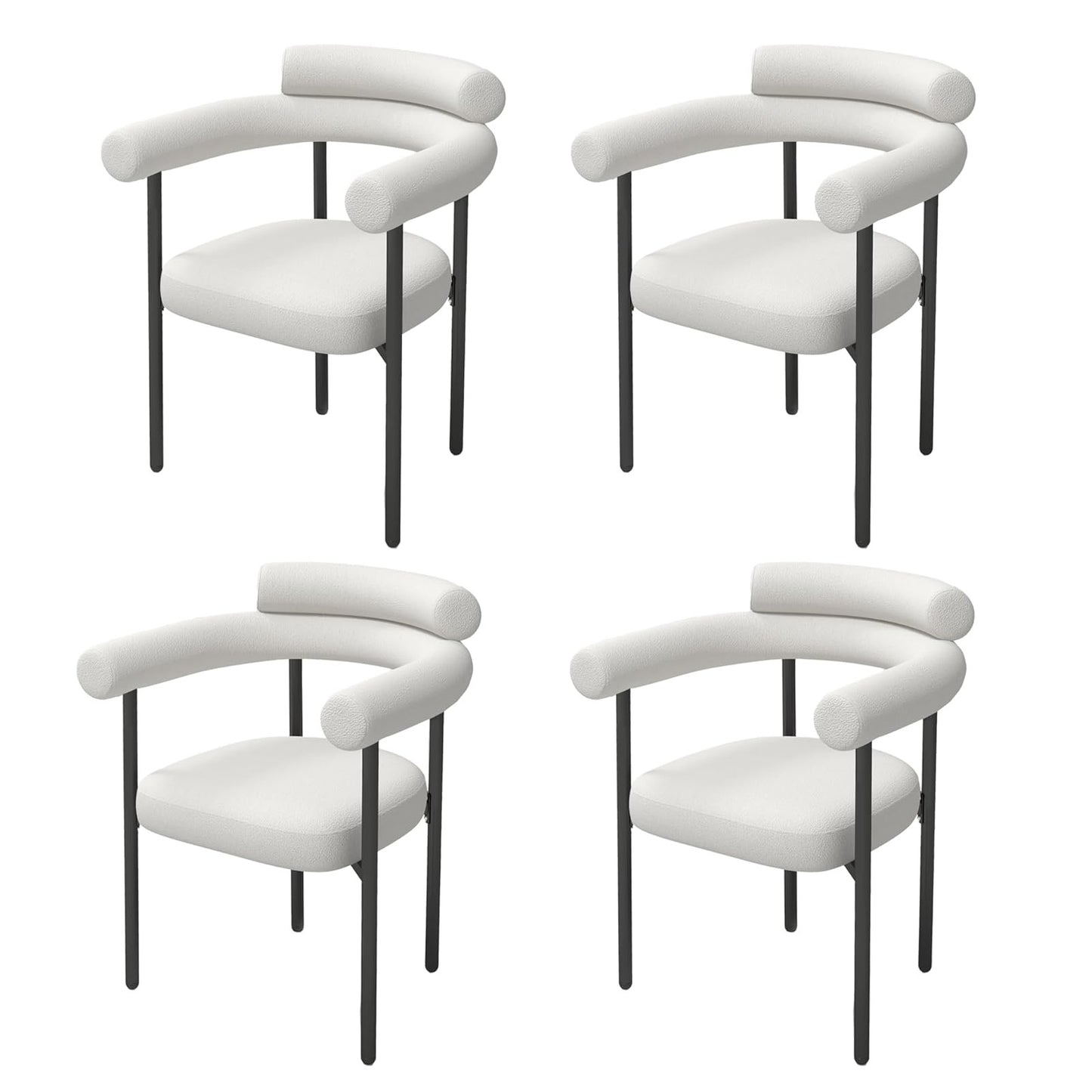 Coewske 4PCS Kitchen Dining Chair Modern Upholstered Armchair w/ Metal Legs White