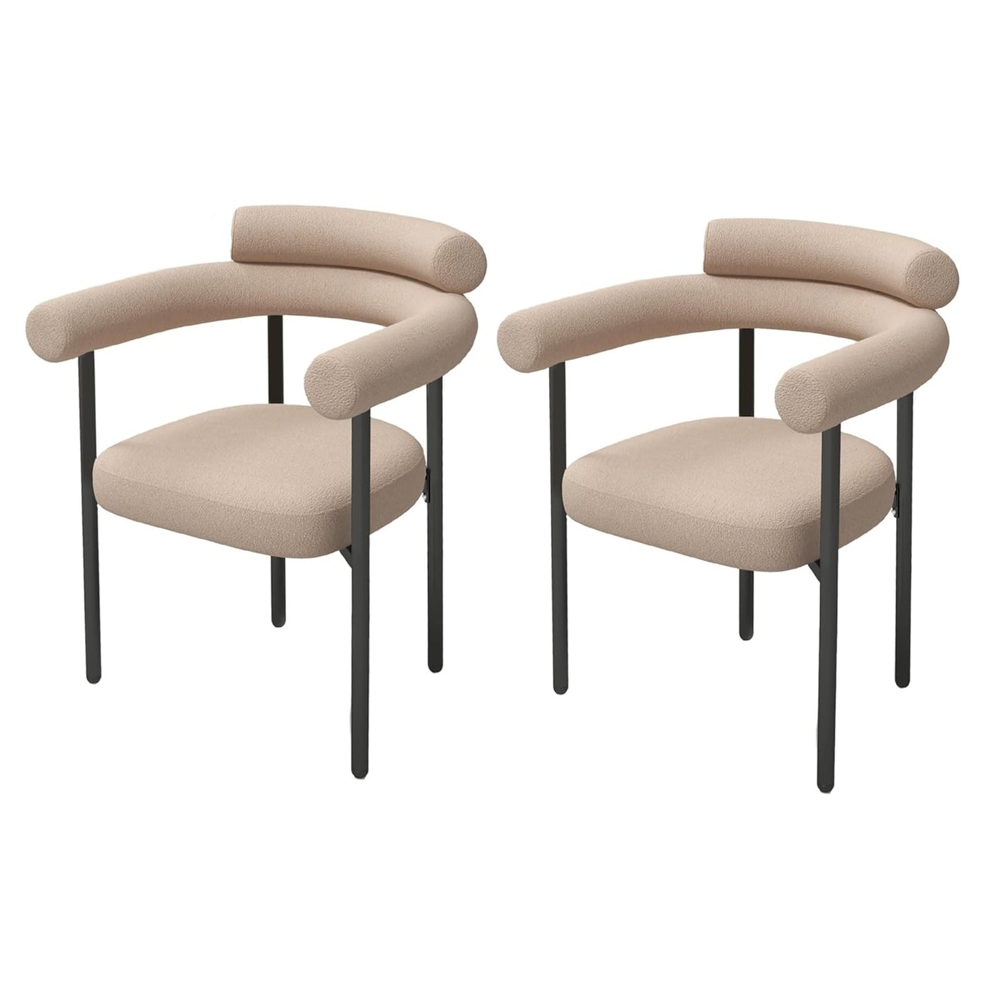 Coewske 2PCS Kitchen Dining Chair Modern Upholstered Armchair w/ Metal Legs Beige