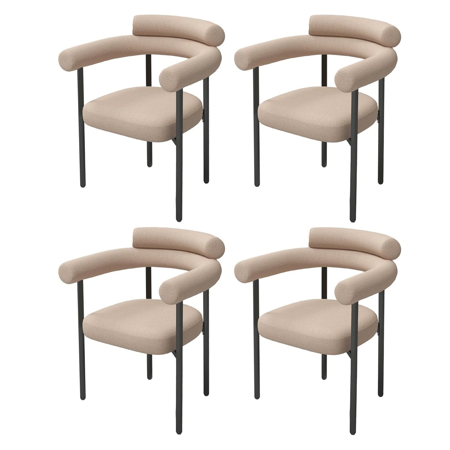 Coewske 4PCS Kitchen Dining Chair Modern Upholstered Armchair w/ Metal Legs Beige