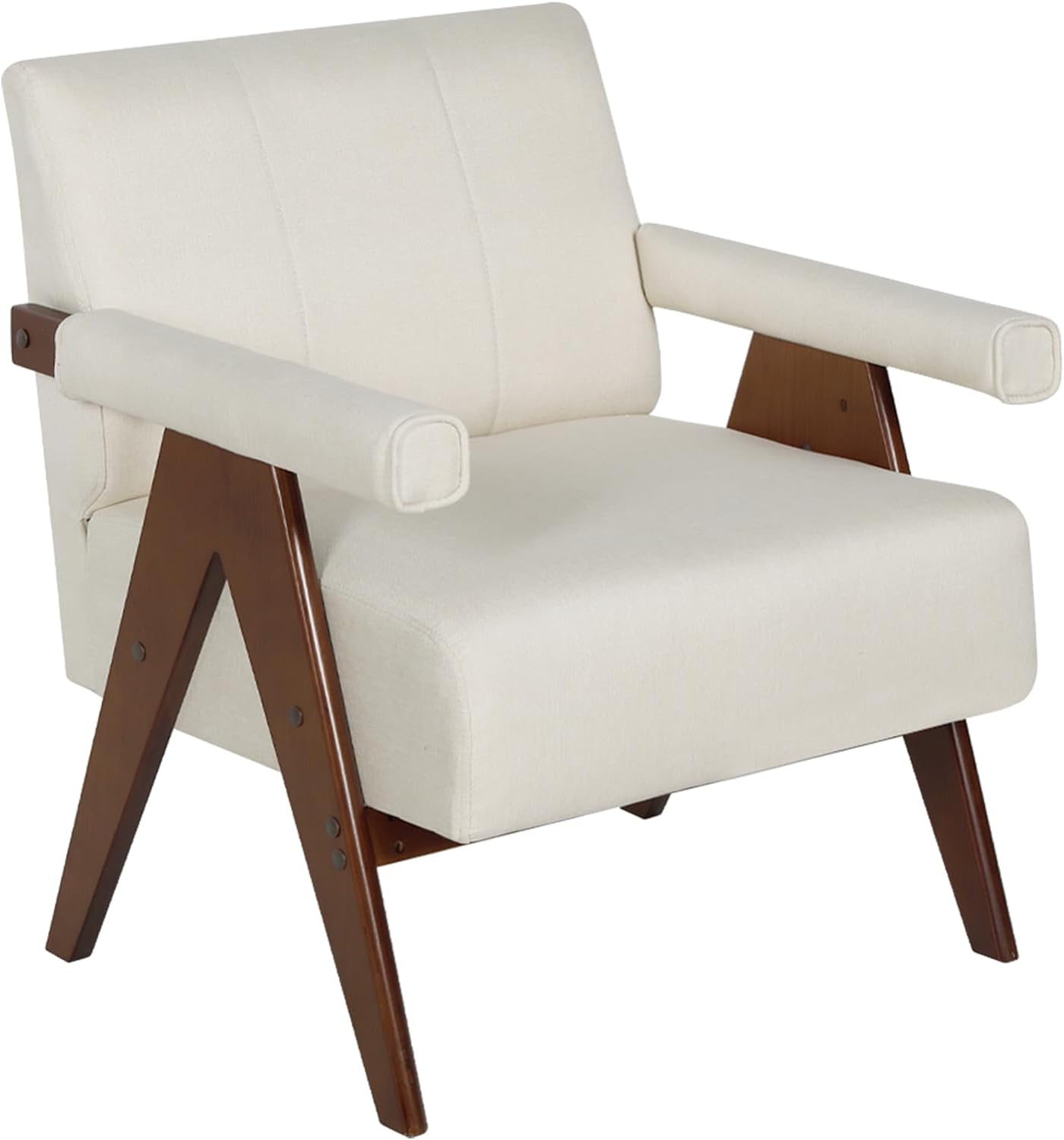 Coewske Modern Comfy Accent Chair Linen Frbric Comfy Leisure Arm Chair w/ Wood Frame Home Office Beige