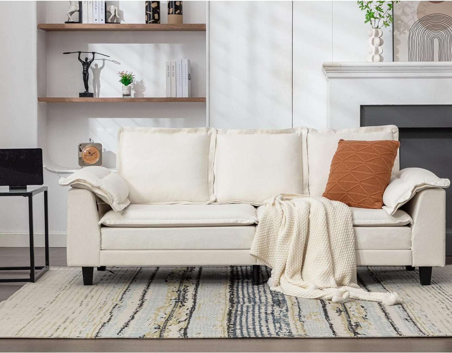 Coewske 84'' Modern Comfy Sofa Couch Tufted Upholstered Sofa w/ USB Charging Ports Beige