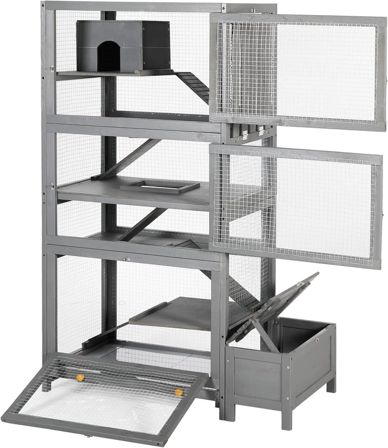 Coewske Wooden Hamster Cage 6-Tier Large Critter Nation Cage for Small Animals w/ Removable Tray