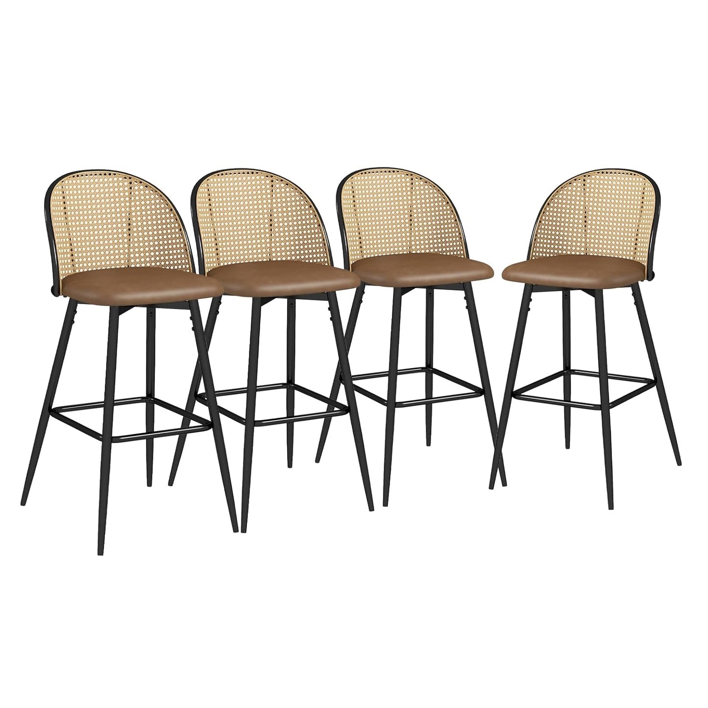 Coewske 4PCS Rattan Swivel Bar Stool Upholstered Counter Height Bar Chair Set w/ Metal Legs Brown