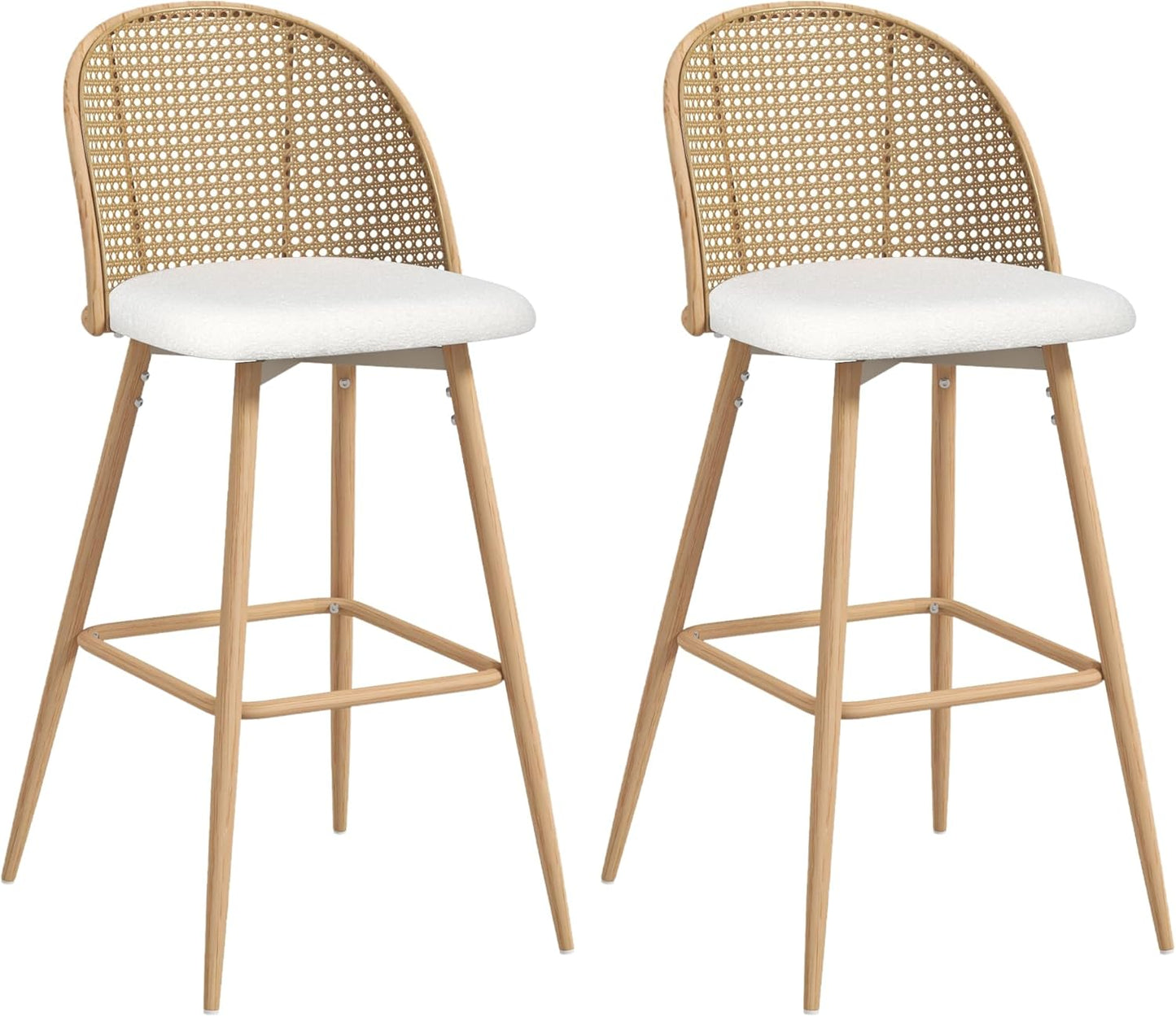 Coewske 2PCS Rattan Swivel Bar Stool Upholstered Counter Height Bar Chair Set w/ Metal Legs White