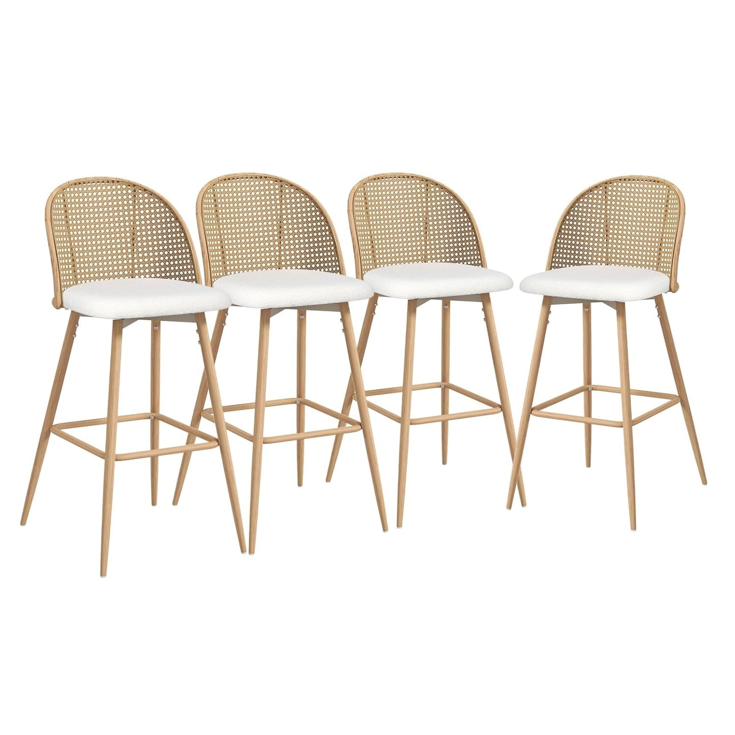 Coewske 4PCS Rattan Swivel Bar Stool Upholstered Counter Height Bar Chair Set w/ Metal Legs White