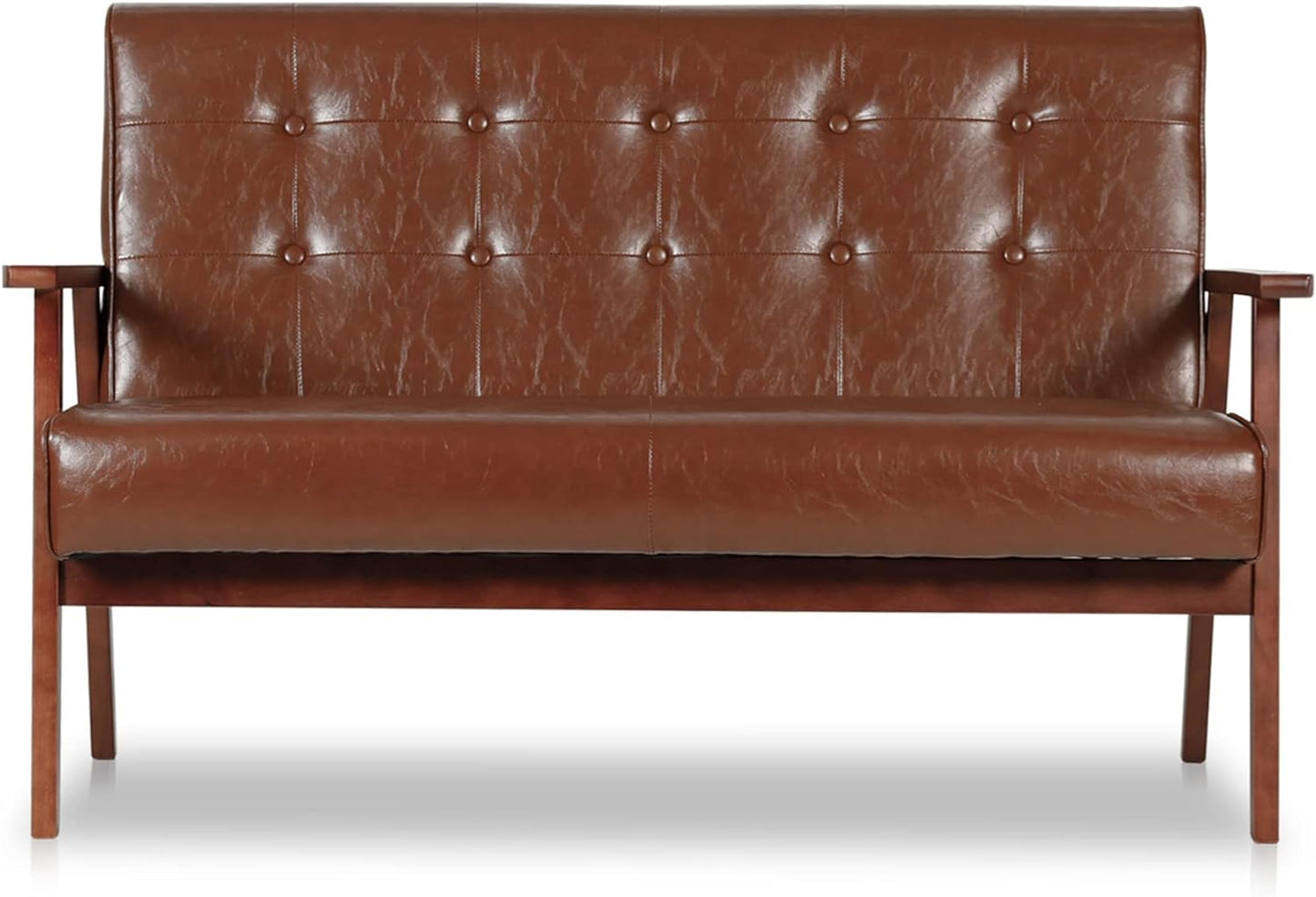 Coewske 50'' W Mid Century Leather Loveseat Sofa Upholstered Couch w/ Wooden Frame