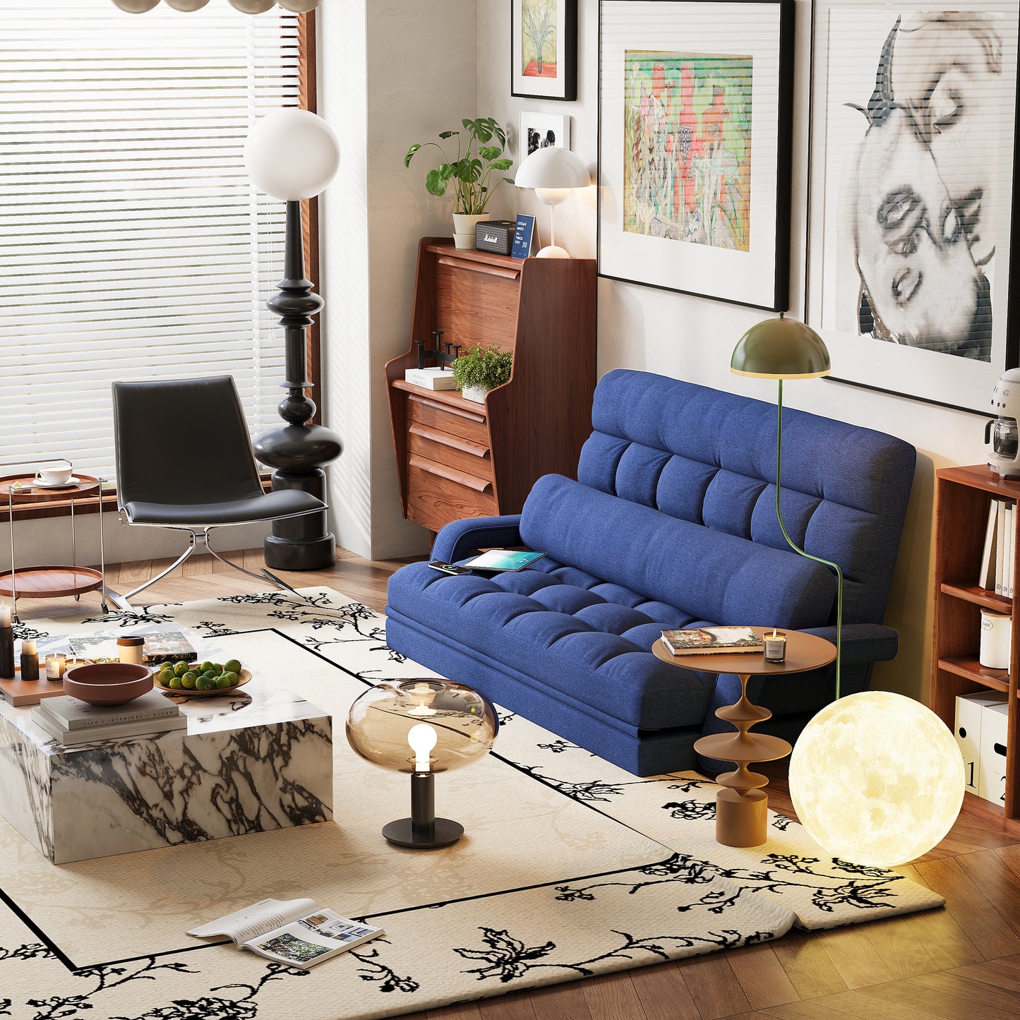 STHOUYN 6-Position Floor Lounge Sofa Bedroom Fold Out Couch, Floor Seating Bean Bag Bed RV No Bones Couch for Adults, Memory Foam Lazy Sofa, Boneless Bed Furniture (Blue Fabric)
