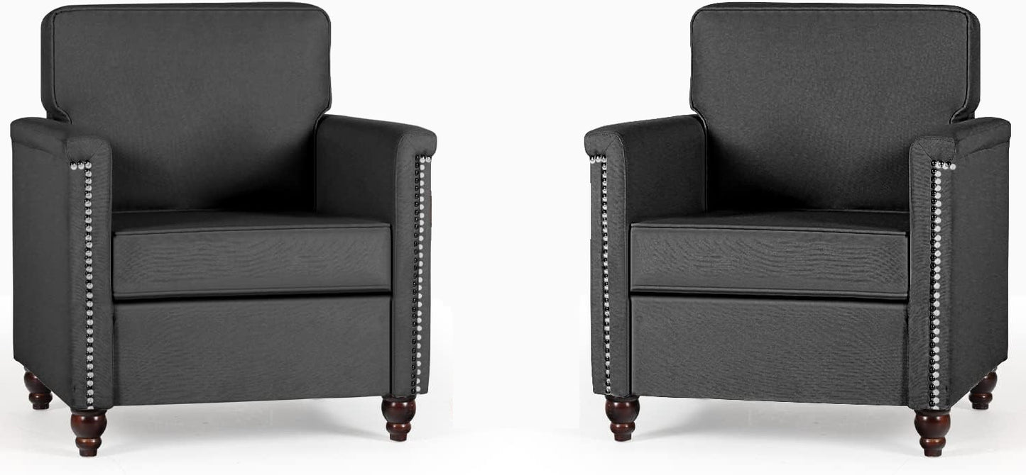 Coewske Set of 2 Modern Accent Chair Upholstered Fabric Arm Chair Single Sofa Chair Home Office Dark Gray