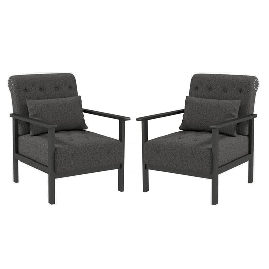 Coewske 2PCS Gray Fabric Modern Accent Chair Upholstered Armchair w/ Pillow Wood Frame