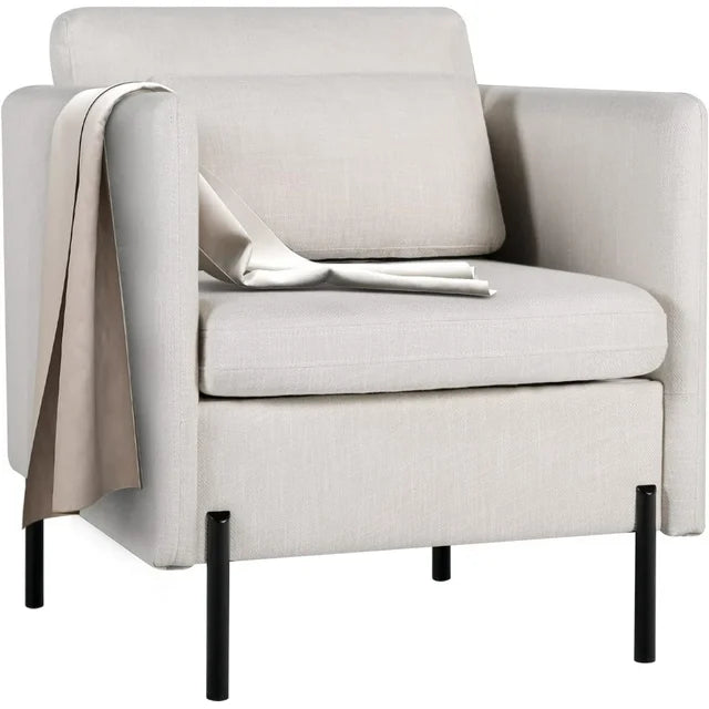 Coewske Upholstered Accent Arm Chair Modern Single Sofa w/ Pillow & Metal Legs Living Room Bedroom Office Beige