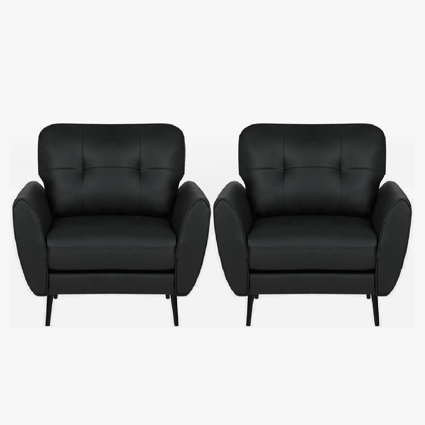 Coewske 2PCS Leather Modern Accent Chair Comfy Tufted Single Sofa Armchair Home Office Black