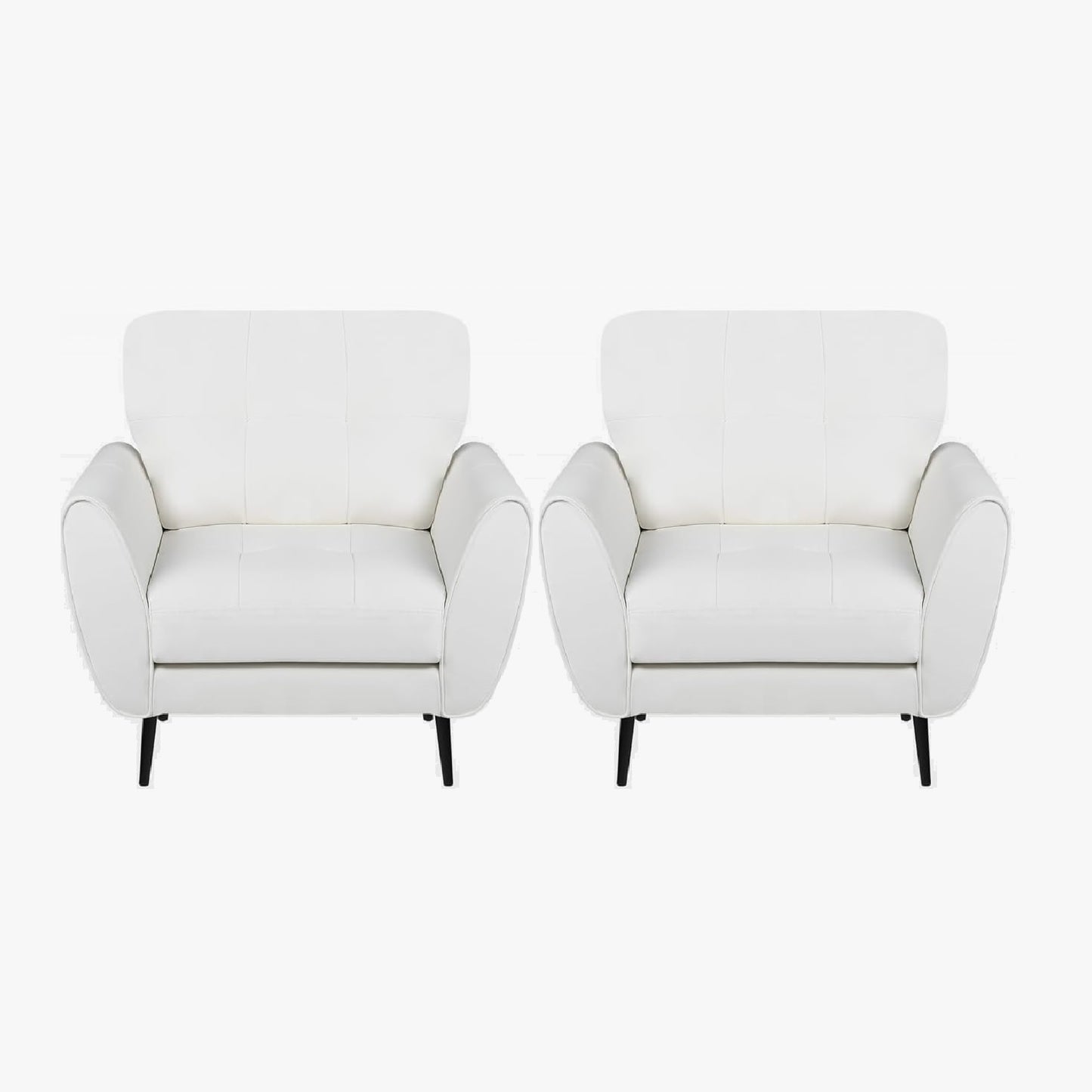 Coewske 2PCS Leather Modern Accent Chair Comfy Tufted Single Sofa Armchair Home Office White