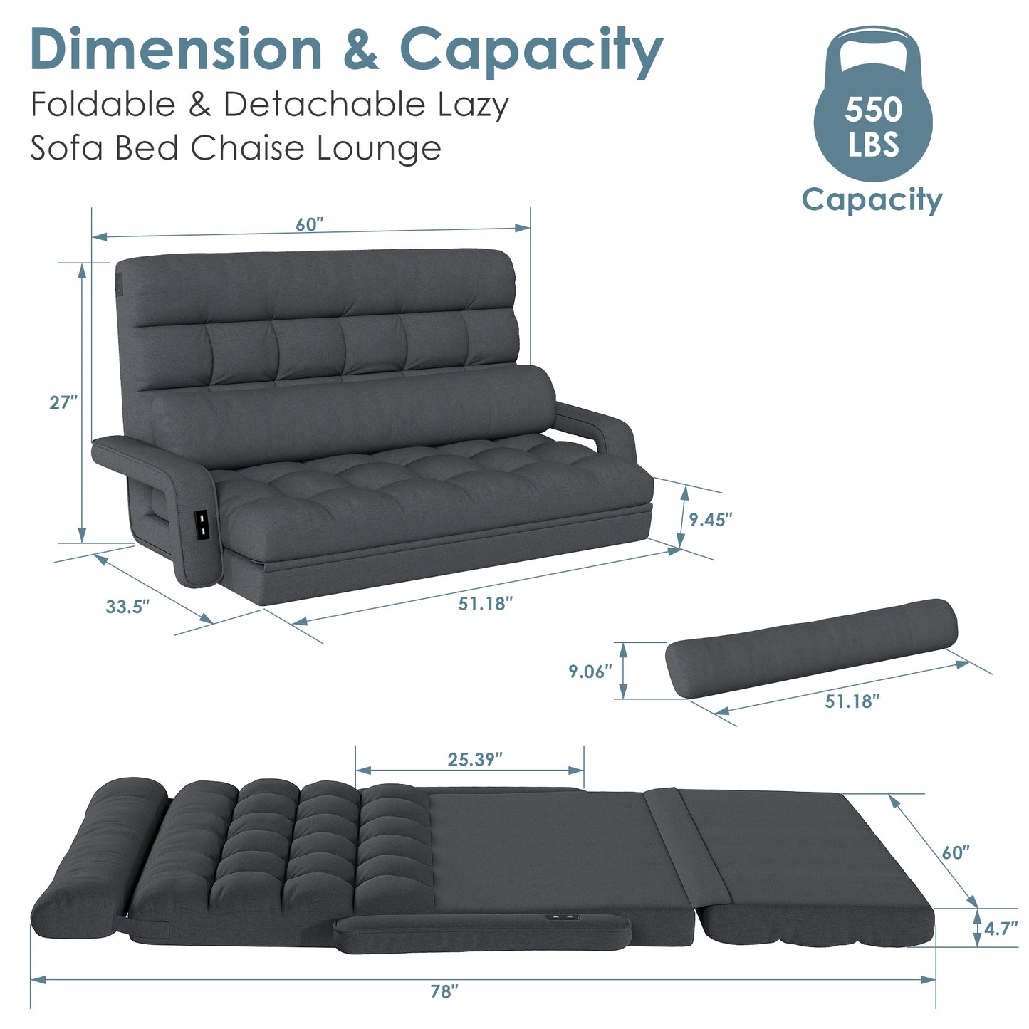STHOUYN 6-Position Floor Lounge Sofa Bedroom Fold Out Couch, Floor Seating Bean Bag Bed RV No Bones Couch for Adults, Memory Foam Lazy Sofa, Boneless Bed Furniture (Grey Fabric)