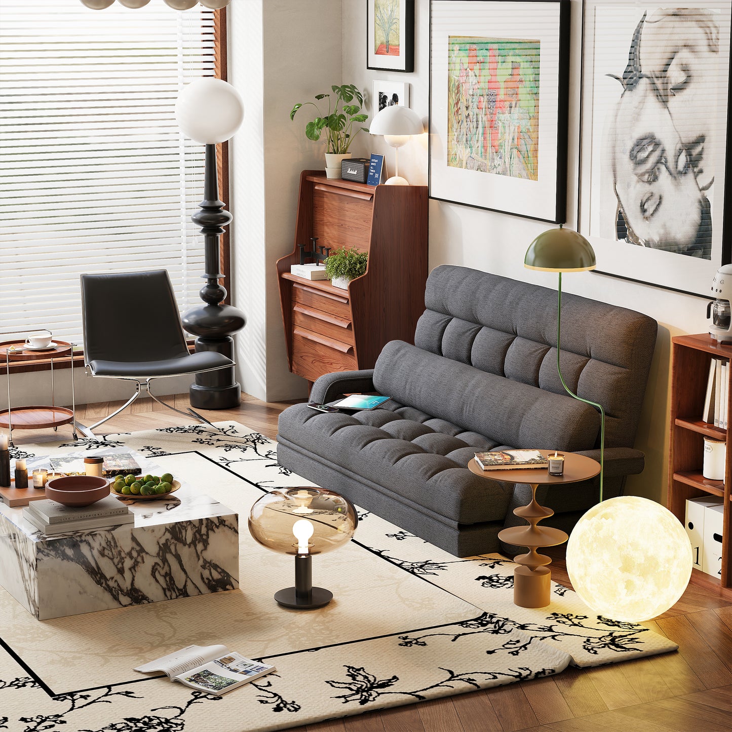 STHOUYN 6-Position Floor Lounge Sofa Bedroom Fold Out Couch, Floor Seating Bean Bag Bed RV No Bones Couch for Adults, Memory Foam Lazy Sofa, Boneless Bed Furniture (Grey Fabric)