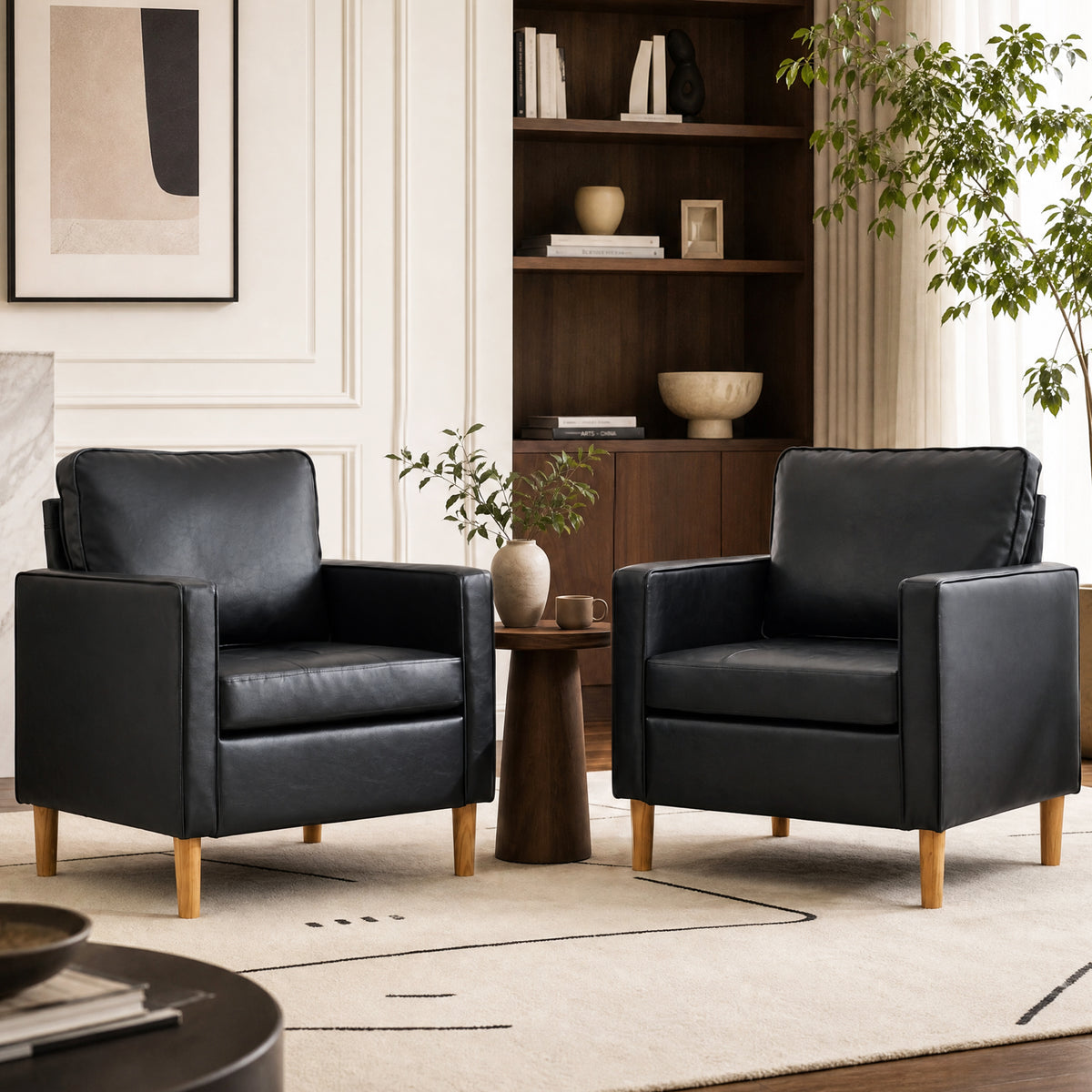 STHOUYN Leather Accent Chairs Set of 2, Mid-Century Modern Chairs for Living Room