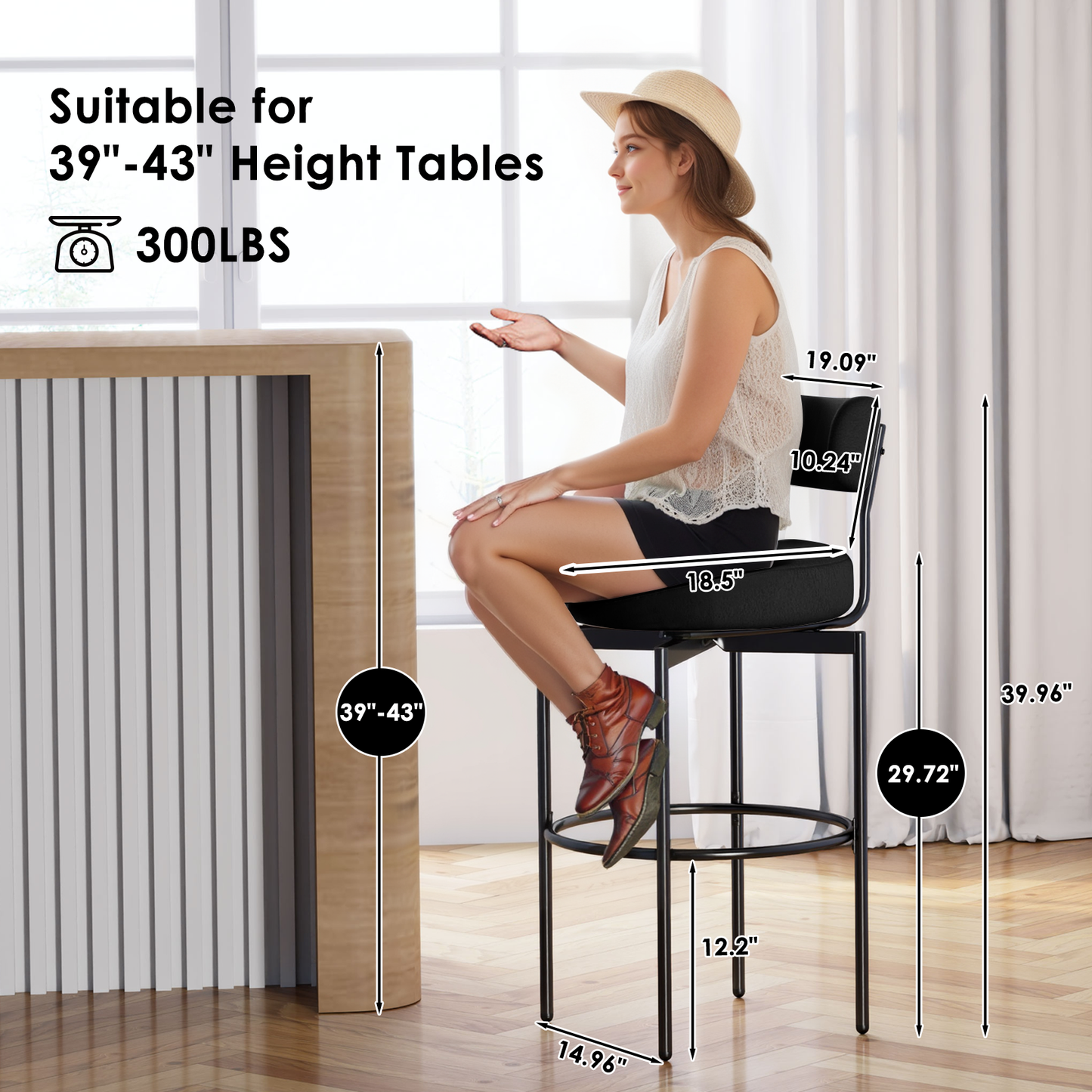 STHOUYN Counter Height Bar Stools Set of 4, Black Swivel Bar Stools with Back, Modren Kitchen Island Chairs (2, Black)