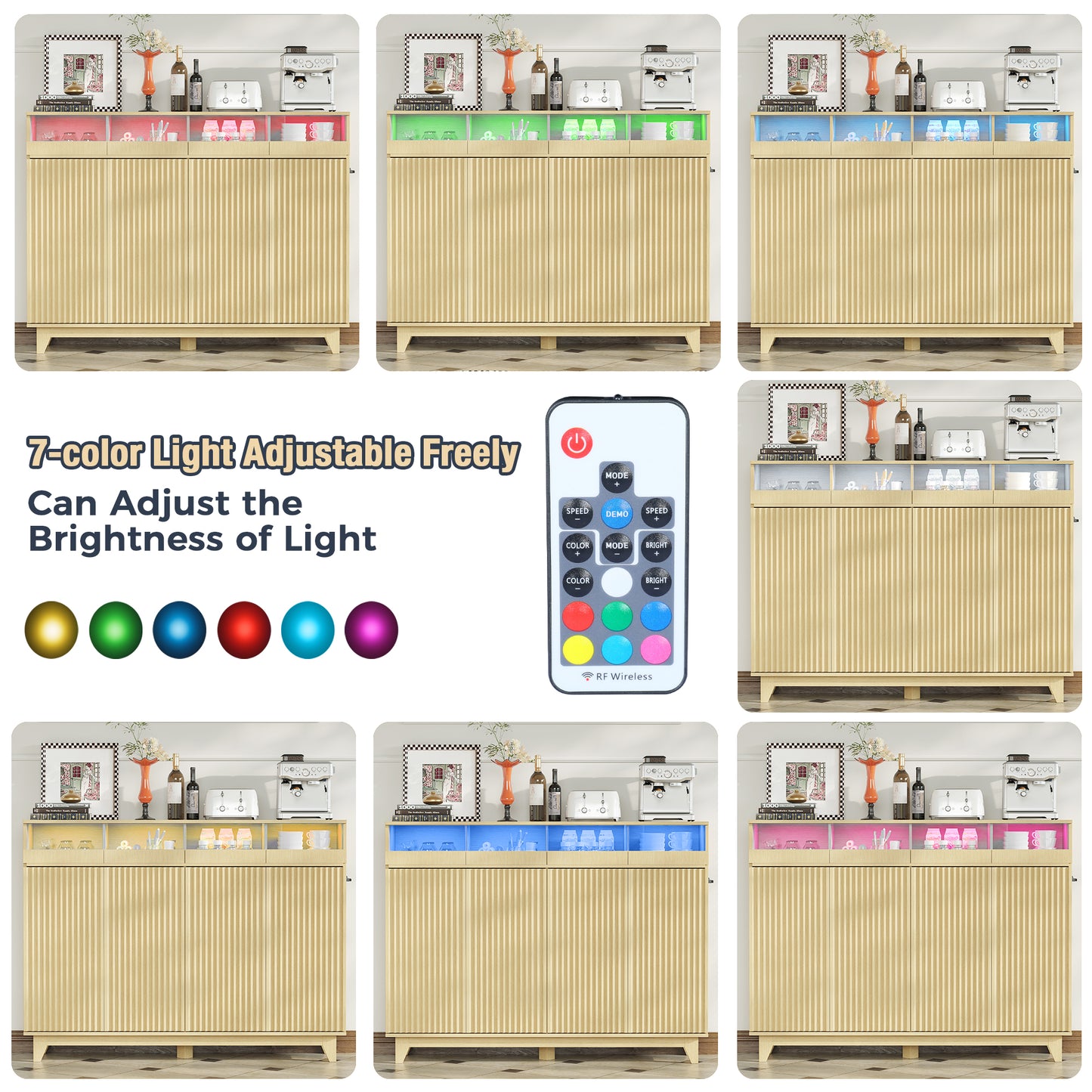 STHOUYN Sideboard Buffet Cabinet with Charging Station LED Lights, Side Board Credenza Storage Cabinet, Modren Kitchen Buffet Table with Drawers, Wood Dining Room Sideboards (Natural Oak)