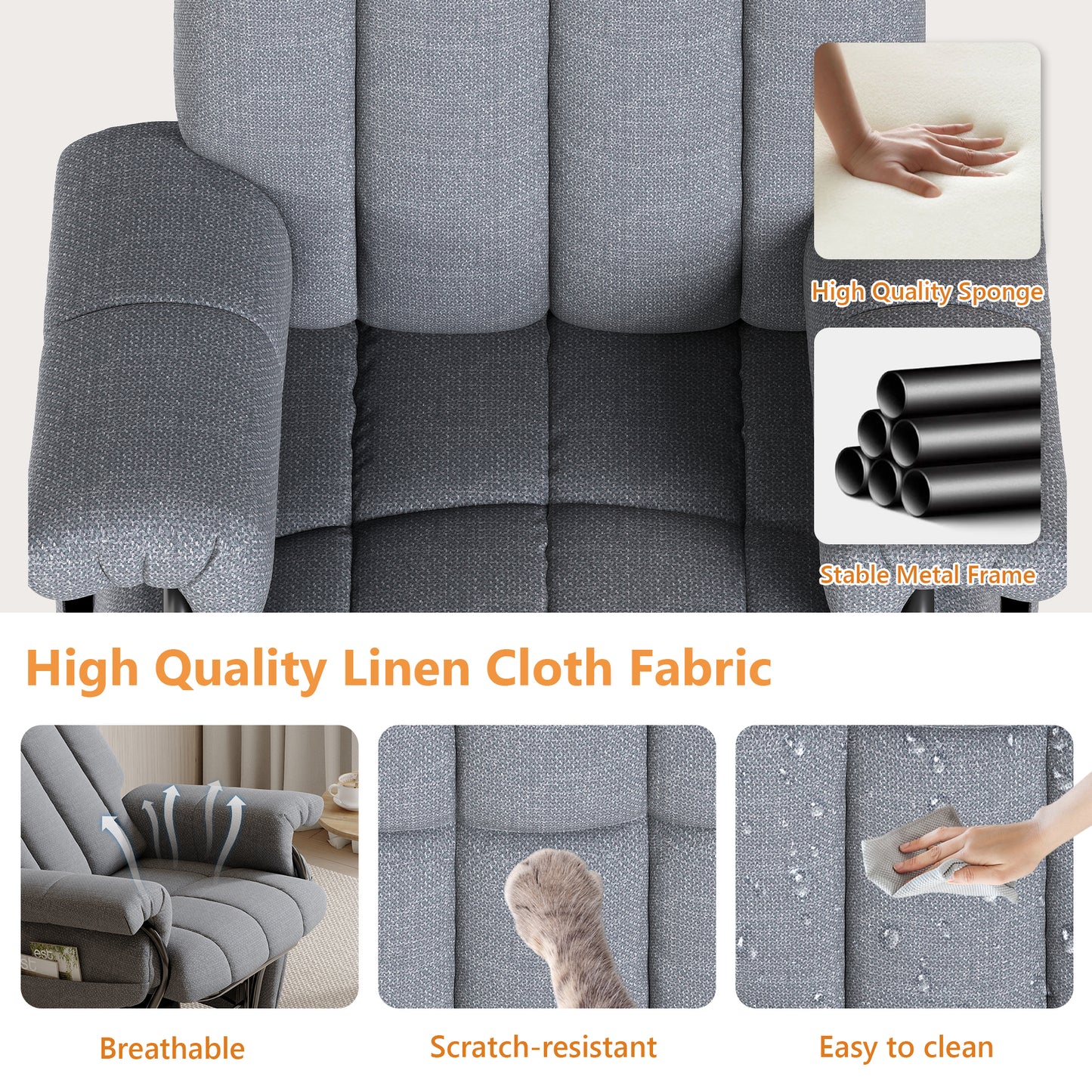 JIASTING 360° Swivel Recliner Chair with Ottoman & Double Side Pockets, Nursing Glider Rocking Recliner Chair, Gliding Chairs for Nursery, Living Room, Office, Bedroom, Metal Frame (Grey)