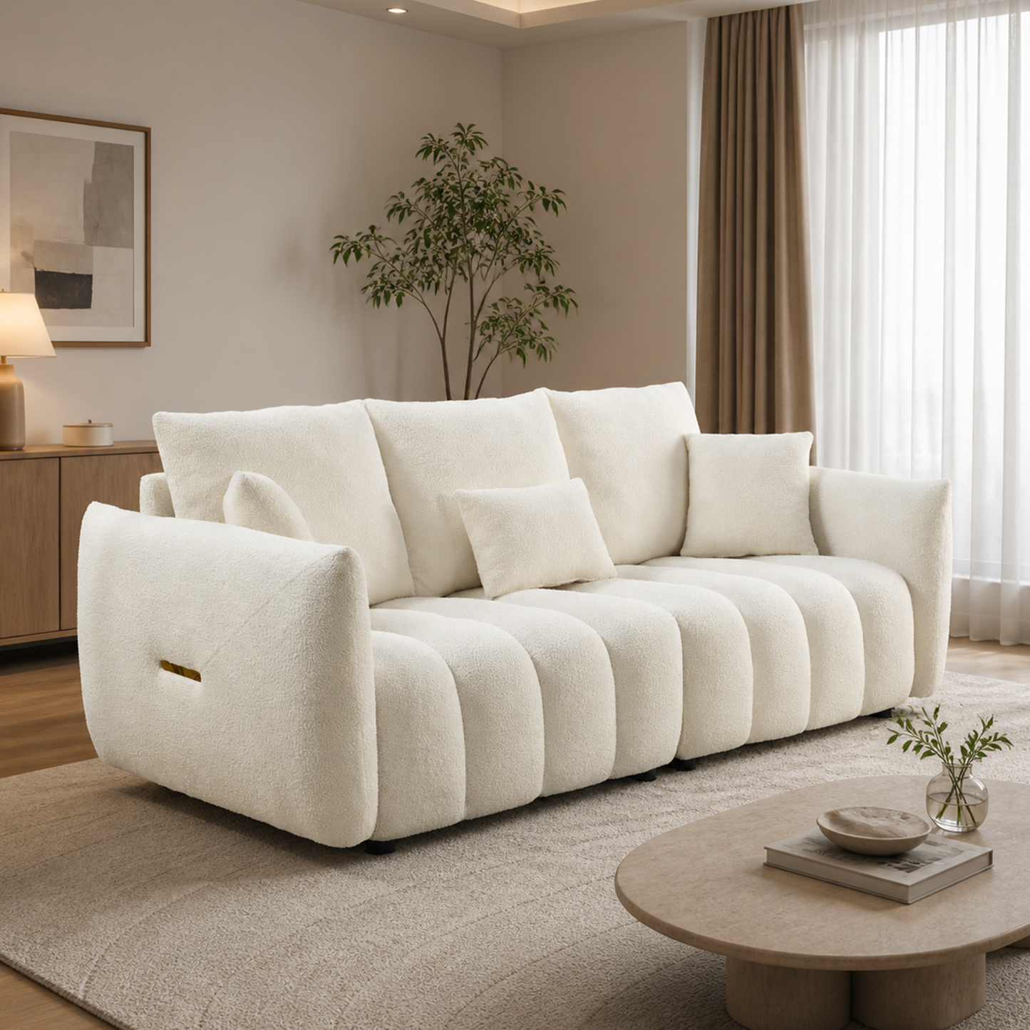 Modern Curved Sofa Couch, Teddy Fabric Cloud Sofa | Modular Design, Deep Seat, Cloud Sofa Style, Apartment & Home Use, Upholstered Couch