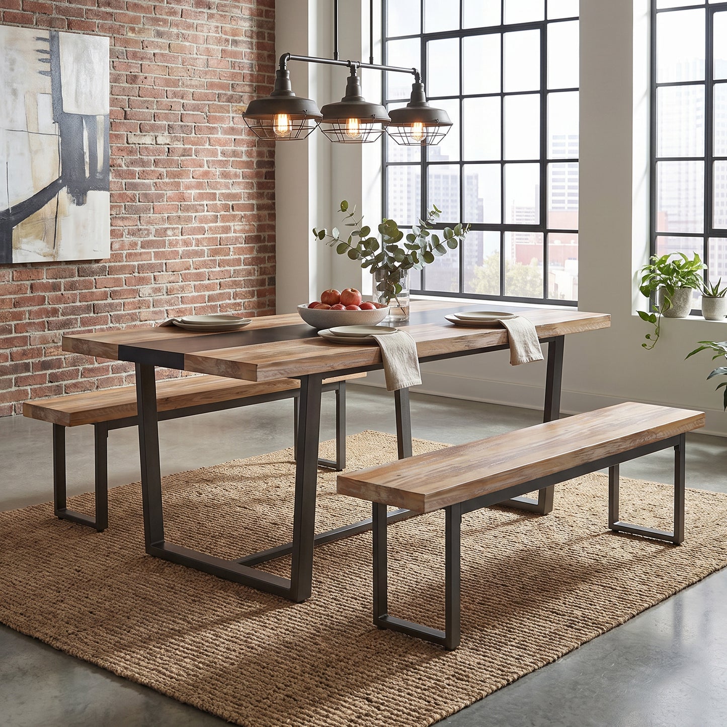 STHOUYN 71" Dining Table Set with Bench for 6, Rectangular Kitchen Table,  Farmhouse 3 Piece Dining Room Table Set, Sturdy Easy Clean Scratch Resistant Frame for Family and Office Use, Grey