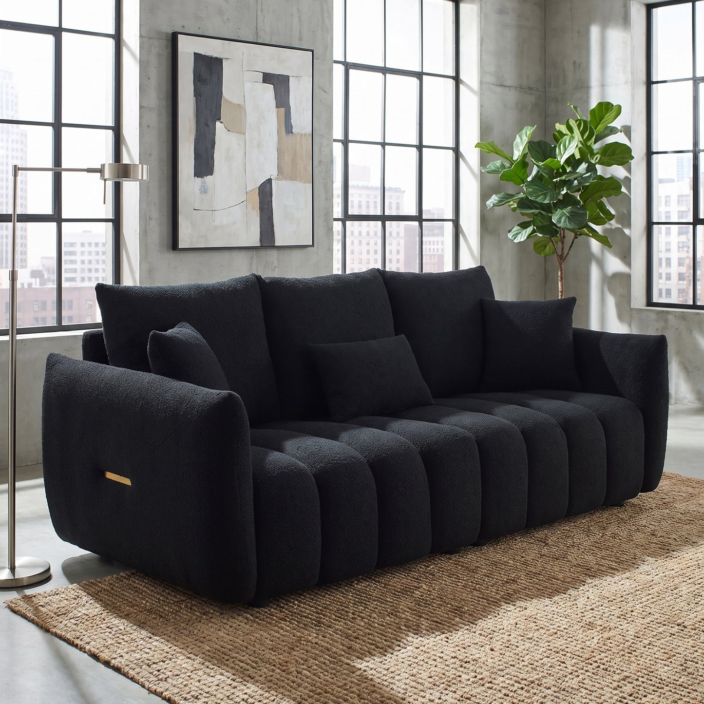 Modern Curved Sofa Couch, Teddy Fabric Cloud Sofa | Modular Design, Deep Seat, Cloud Sofa Style, Apartment & Home Use, Upholstered Couch