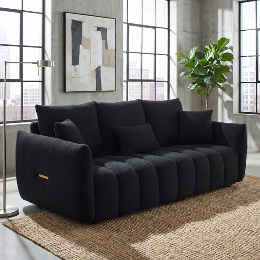 Modern Curved Sofa Couch, Teddy Fabric Cloud Sofa | Modular Design, Deep Seat, Cloud Sofa Style, Apartment & Home Use, Upholstered Couch