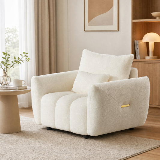 Modern Teddy Fabric Upholstered Cloud Accent Chair with Gold Detail (1)