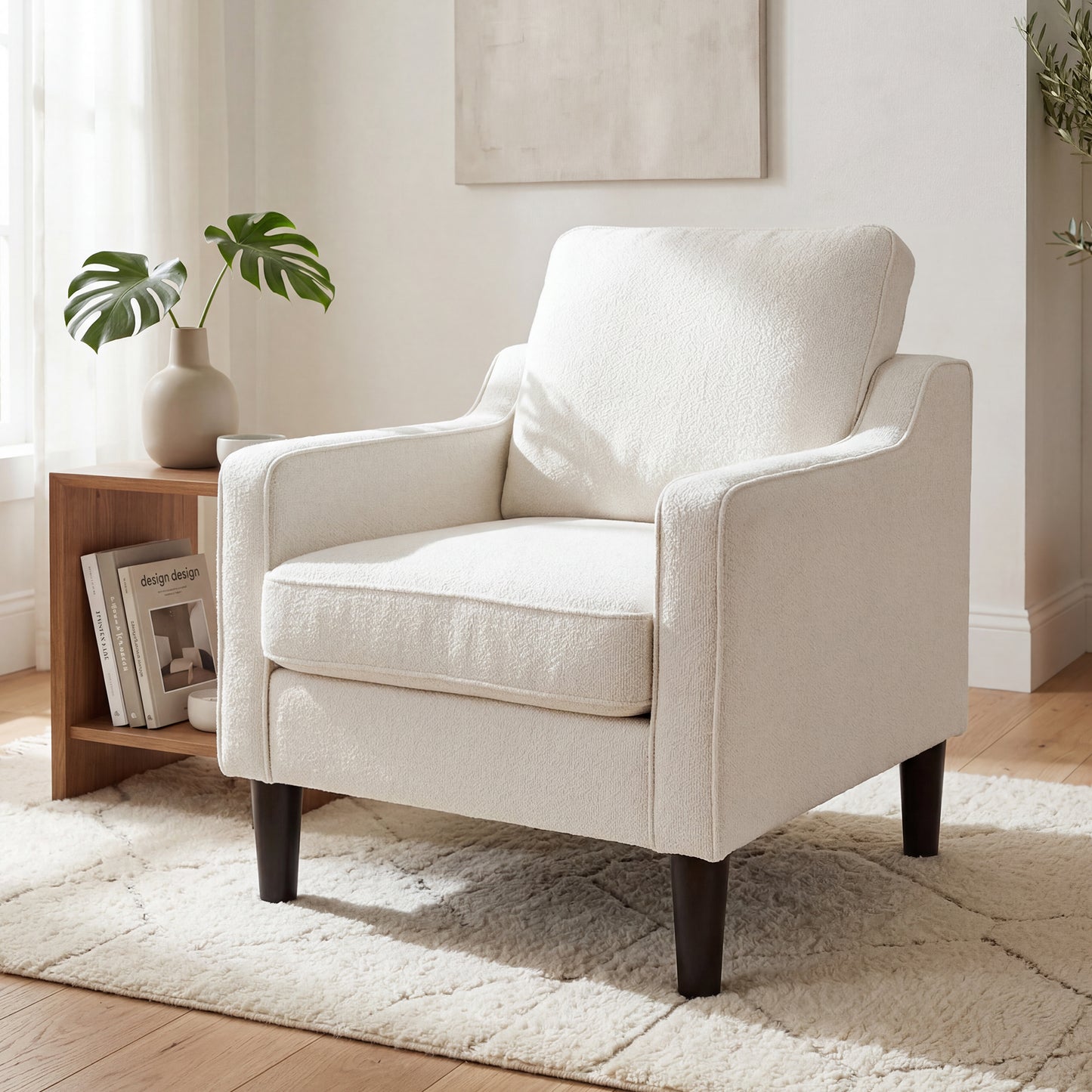 STHOUYN White Accent Chairs, Comfy Arm Chairs for Living Room, Bedroom | STHOUYN Club Chair, Reading Chairs for Bedroom, Waiting Area Seating, Small Space Office Chairs, Supportive Wide Seat