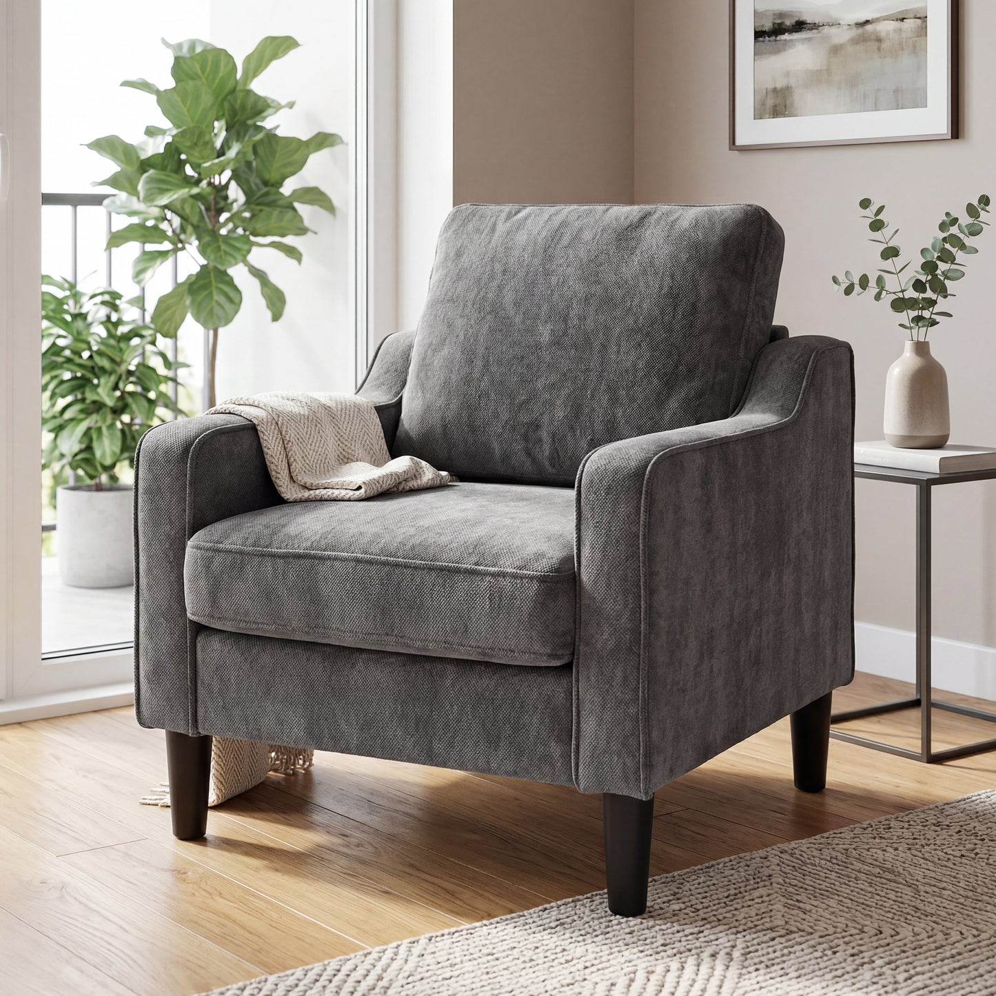 STHOUYN Dark Grey Accent Chairs, Comfy Arm Chairs for Living Room, Office | STHOUYN Club Chair, Reading Chairs for Bedroom, Waiting Area Seating, Small Space Office Chairs, Supportive Wide Seat