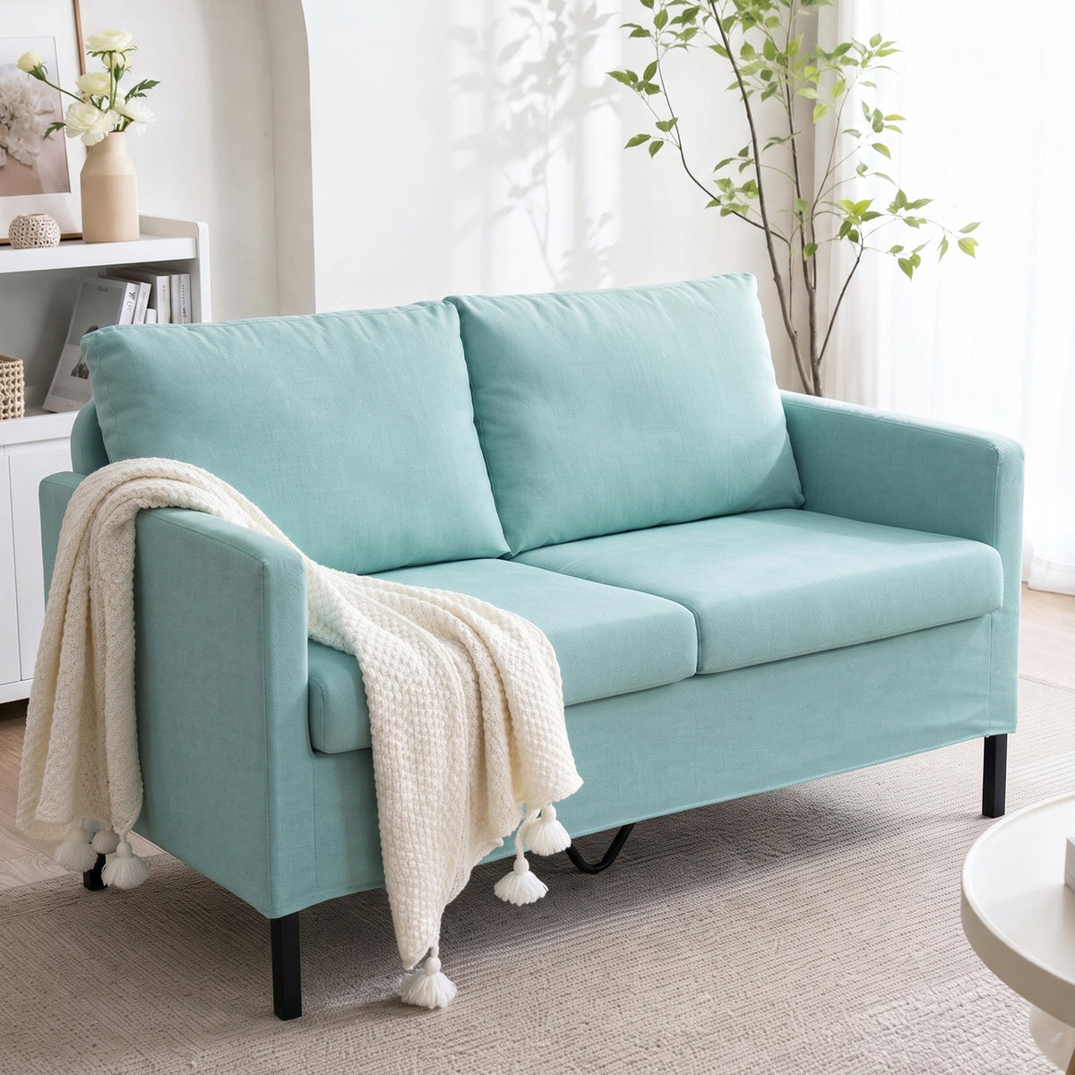 STHOUY 52" Small Upholstered Loveseat Sofa, 2 Seater Couch for Small Spaces