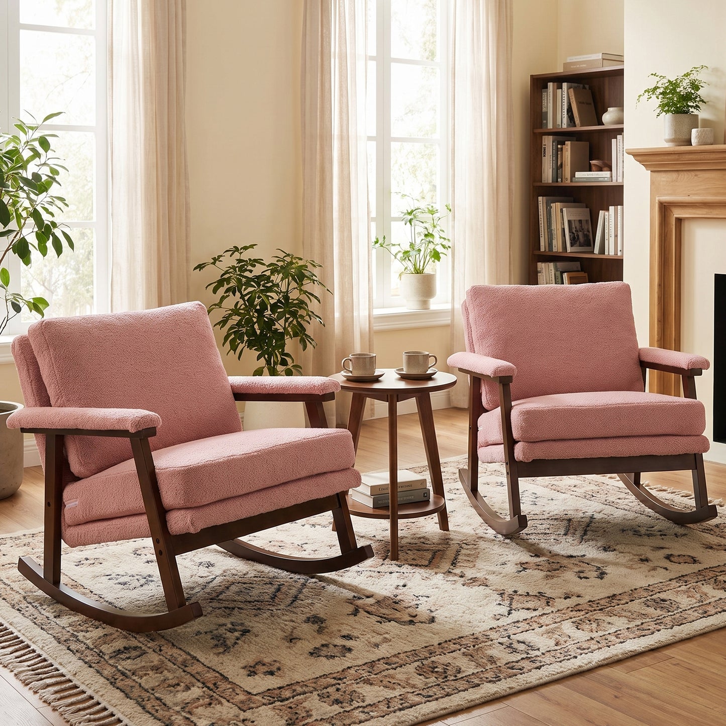 STHOUYN Modern Upholstered Rocking Chair Set of 2 with Solid Wood Frame