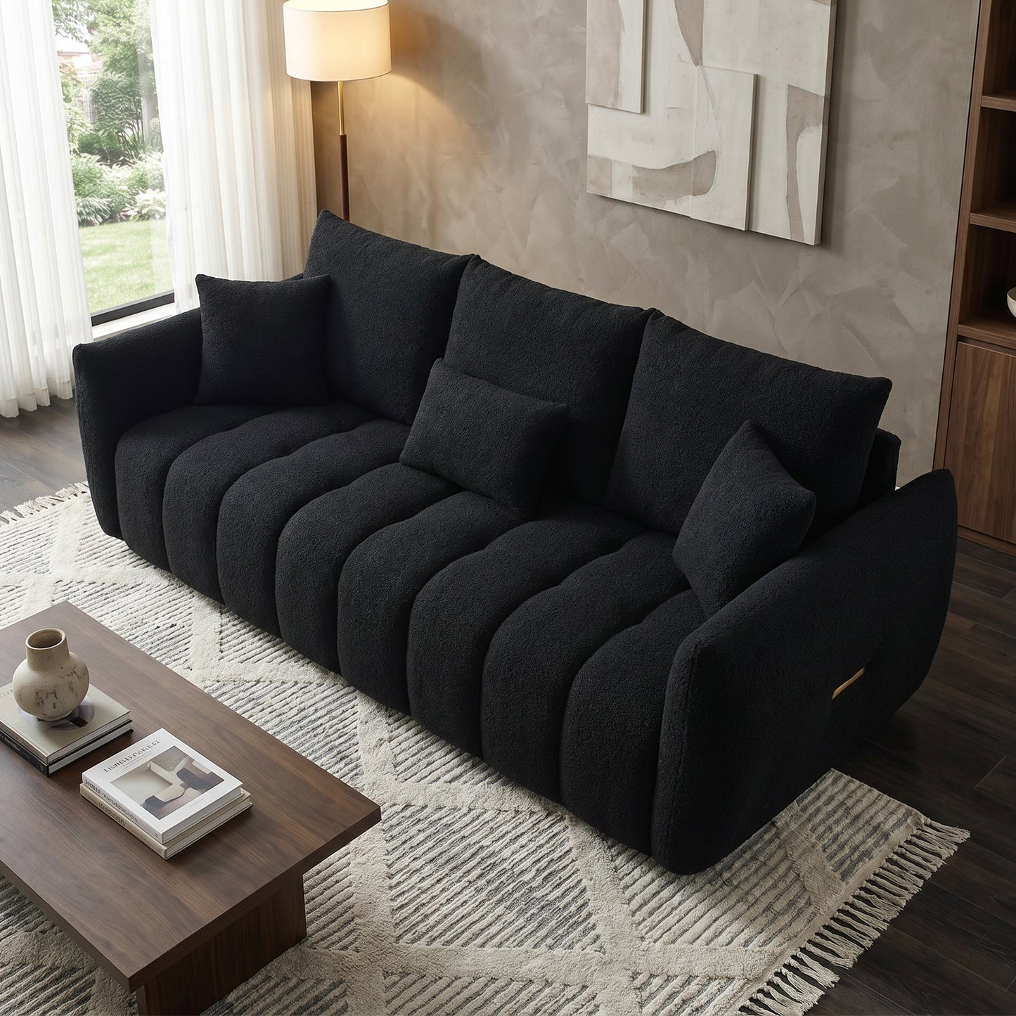 Modern Curved Sofa Couch, Teddy Fabric Cloud Sofa | Modular Design, Deep Seat, Cloud Sofa Style, Apartment & Home Use, Upholstered Couch