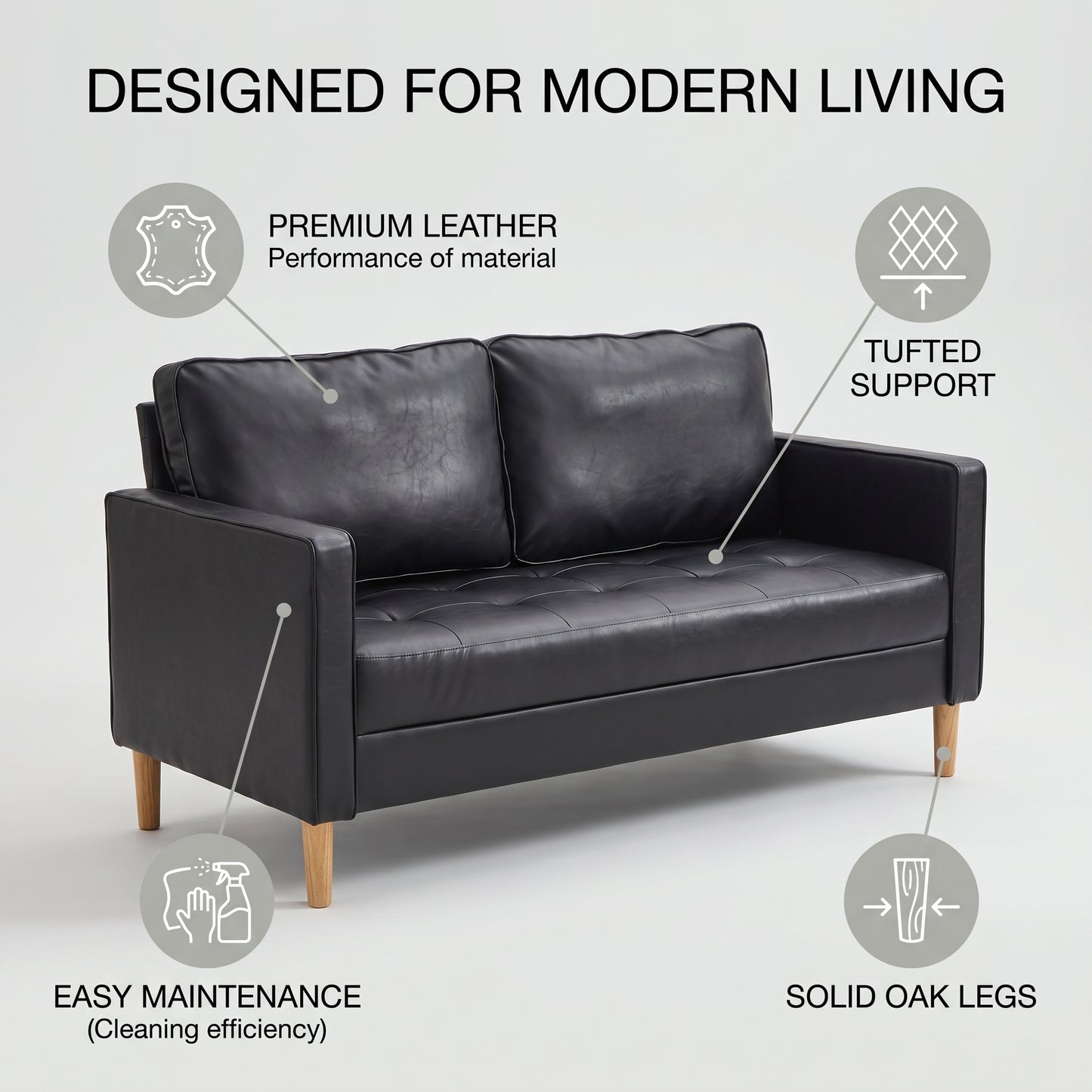 Faux Leather 3 Piece Living Room Set, Accent Chairs Set 2 Loveseat Black