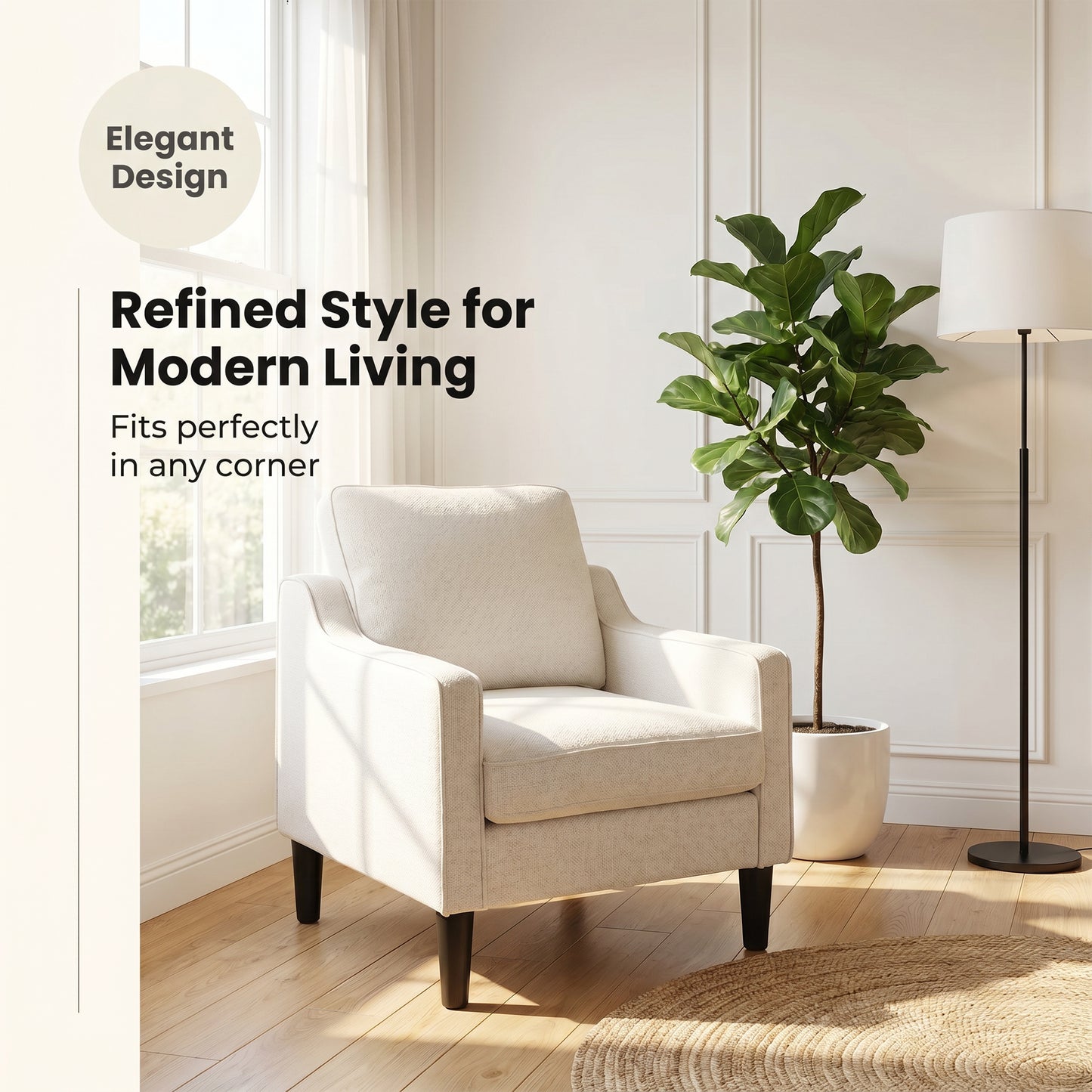 STHOUYN White Accent Chairs, Comfy Arm Chairs for Living Room, Bedroom | STHOUYN Club Chair, Reading Chairs for Bedroom, Waiting Area Seating, Small Space Office Chairs, Supportive Wide Seat