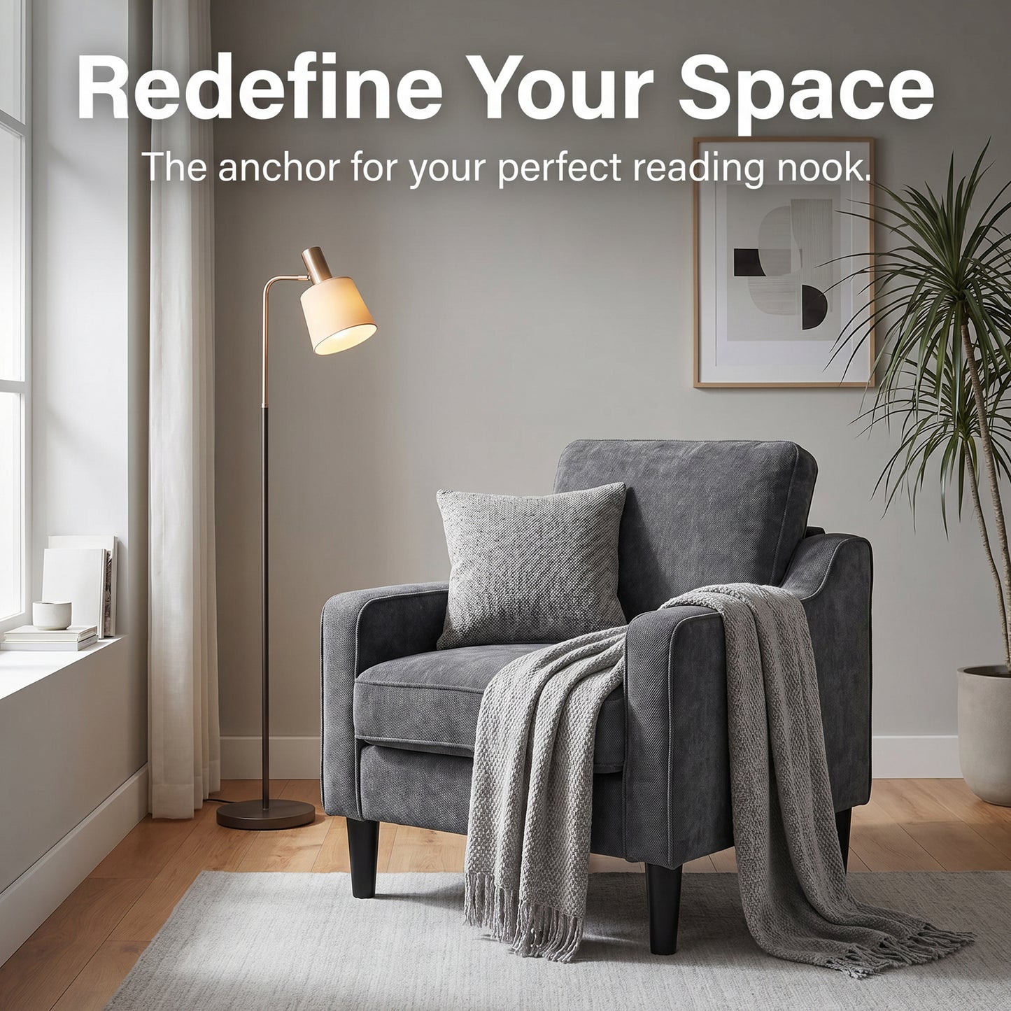 STHOUYN Dark Grey Accent Chairs, Comfy Arm Chairs for Living Room, Office | STHOUYN Club Chair, Reading Chairs for Bedroom, Waiting Area Seating, Small Space Office Chairs, Supportive Wide Seat