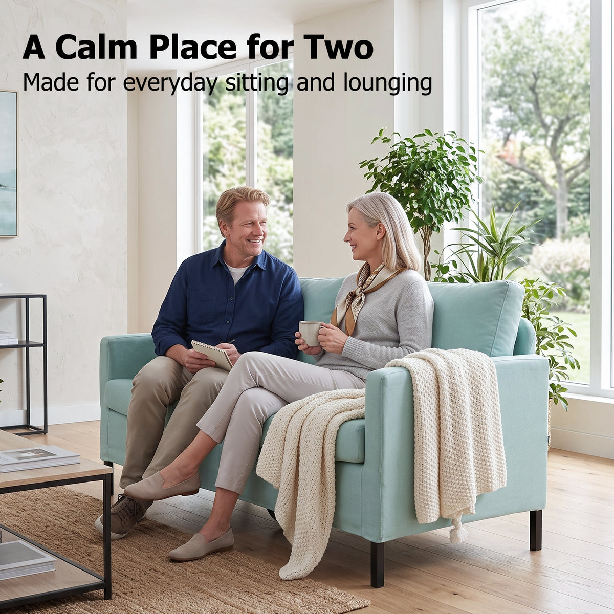 STHOUY 52" Small Upholstered Loveseat Sofa, 2 Seater Couch for Small Spaces