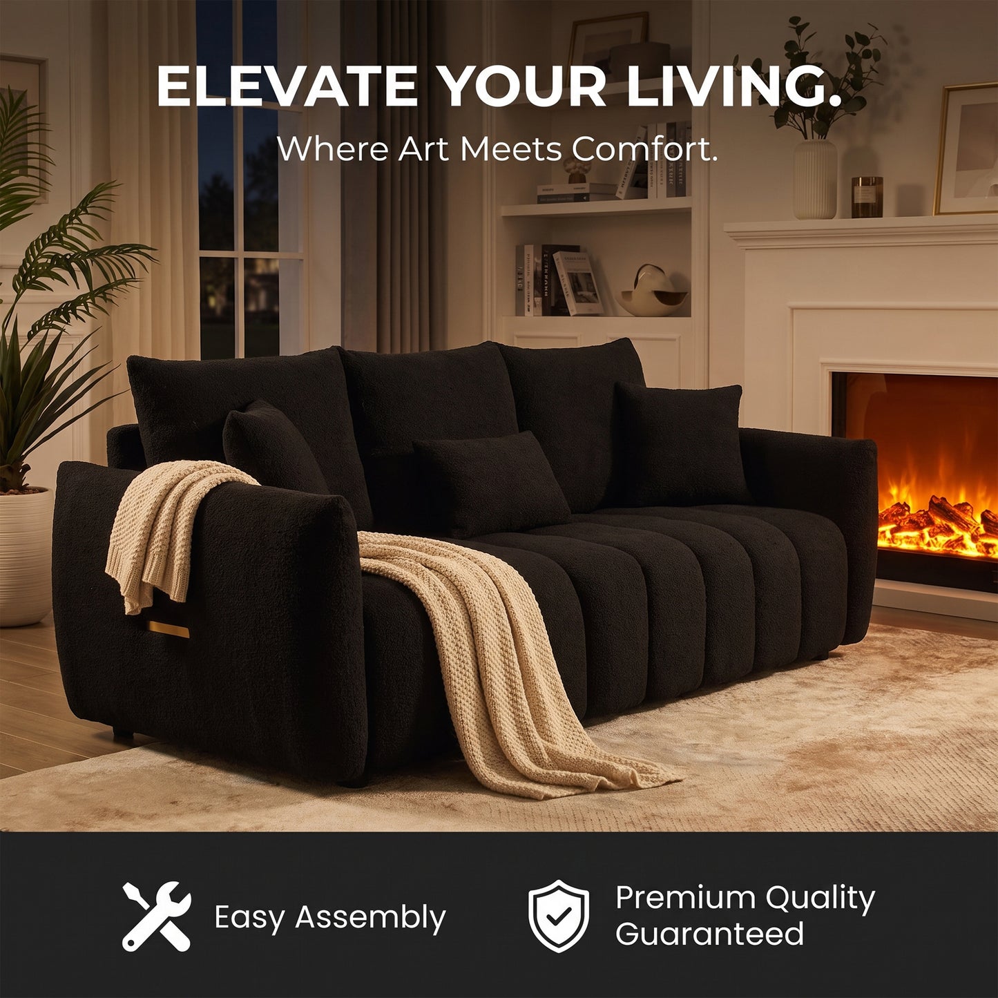 Modern Curved Sofa Couch, Teddy Fabric Cloud Sofa | Modular Design, Deep Seat, Cloud Sofa Style, Apartment & Home Use, Upholstered Couch