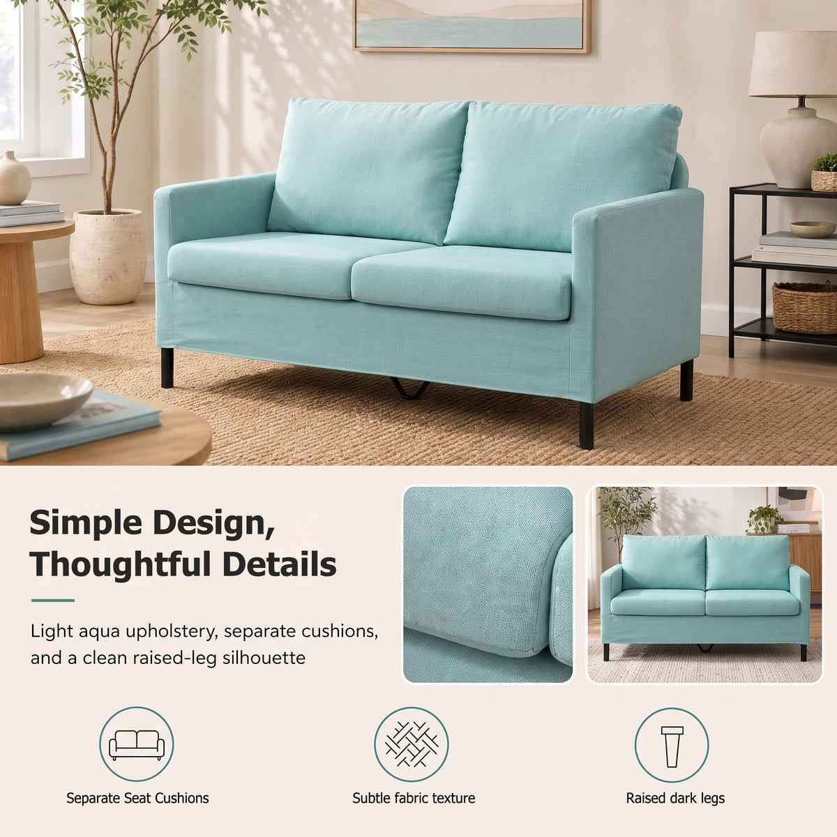 STHOUY 52" Small Upholstered Loveseat Sofa, 2 Seater Couch for Small Spaces