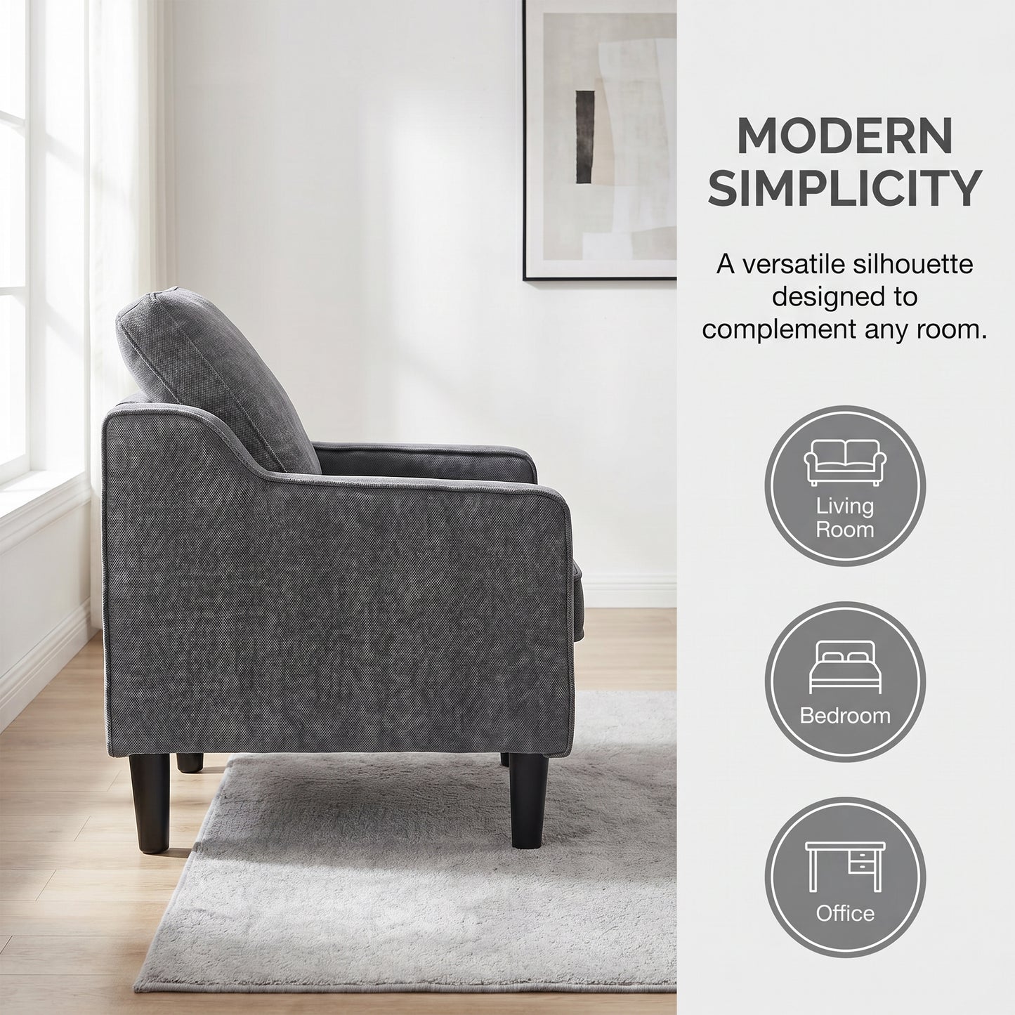 STHOUYN Dark Grey Accent Chairs, Comfy Arm Chairs for Living Room, Office | STHOUYN Club Chair, Reading Chairs for Bedroom, Waiting Area Seating, Small Space Office Chairs, Supportive Wide Seat