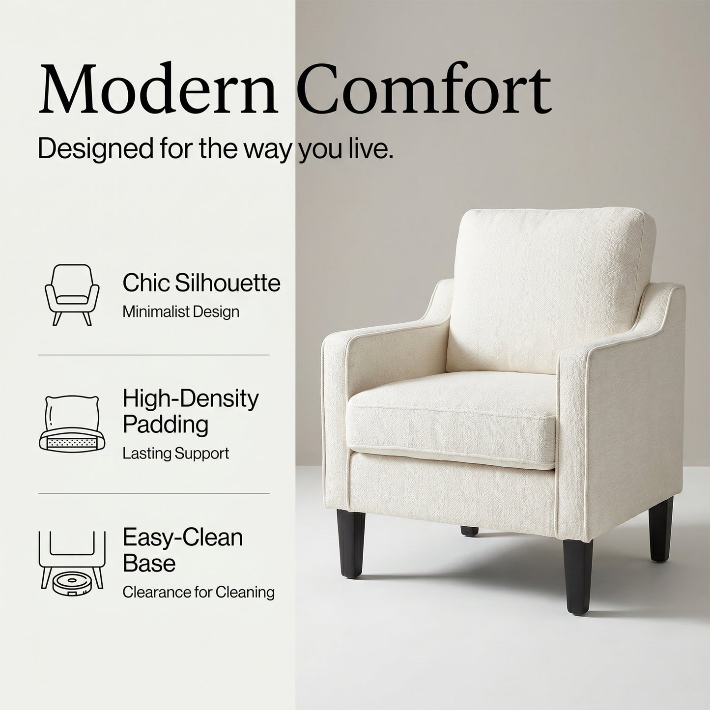 STHOUYN White Accent Chairs, Comfy Arm Chairs for Living Room, Bedroom | STHOUYN Club Chair, Reading Chairs for Bedroom, Waiting Area Seating, Small Space Office Chairs, Supportive Wide Seat