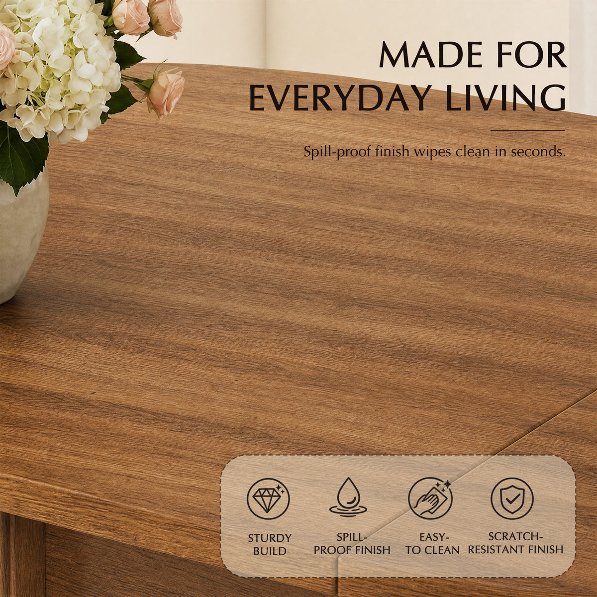 STHOUYN Round Extendable Dining Table, 71"-87" Oval Kitchen Table Storage, Walnut