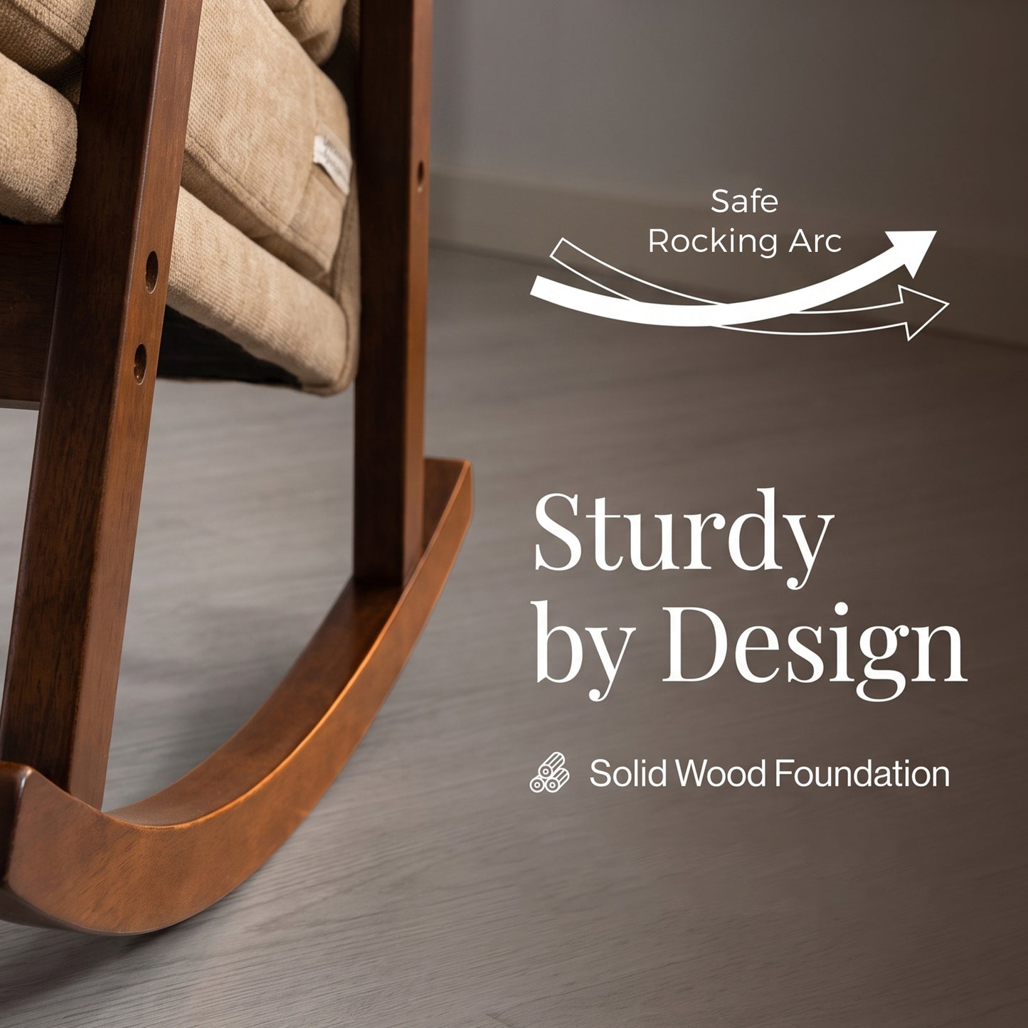Modern Upholstered Rocking Chair with Solid Wood Frame | Comfy Cotton Linen Accent Chair for Living Room Bedroom, Ergonomic Glider Rocker for Small Spaces, Khaki