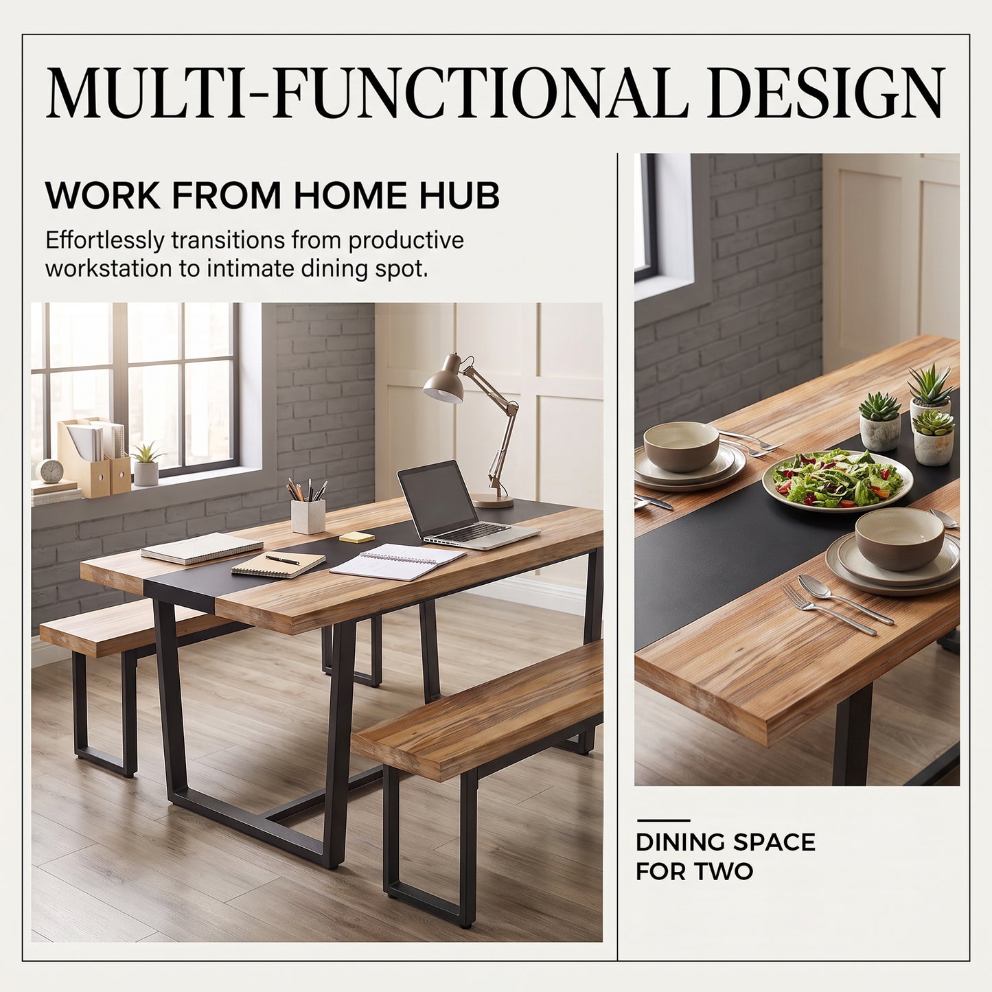 STHOUYN 71" Dining Table Set with Bench for 6, Rectangular Kitchen Table,  Farmhouse 3 Piece Dining Room Table Set, Sturdy Easy Clean Scratch Resistant Frame for Family and Office Use, Grey