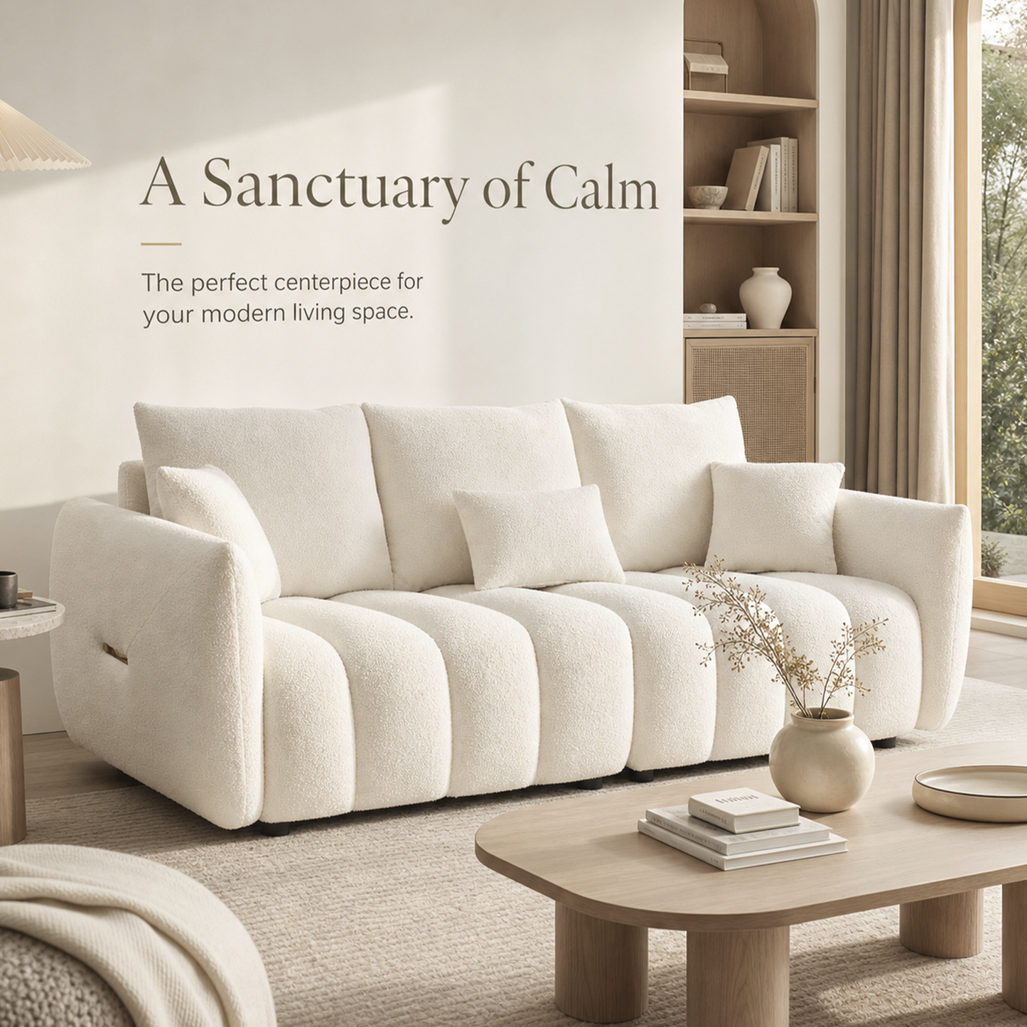 Modern Curved Sofa Couch, Teddy Fabric Cloud Sofa | Modular Design, Deep Seat, Cloud Sofa Style, Apartment & Home Use, Upholstered Couch