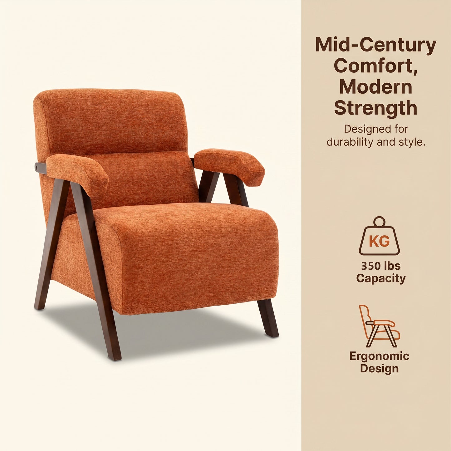 Mid Century Modern Accent Chair with Wood Armrests Set of 2 | Ergonomic Backrest, Upholstered Lounge Chair, Living Room & Bedroom, Office & Waiting Room, Comfy Reading Chair