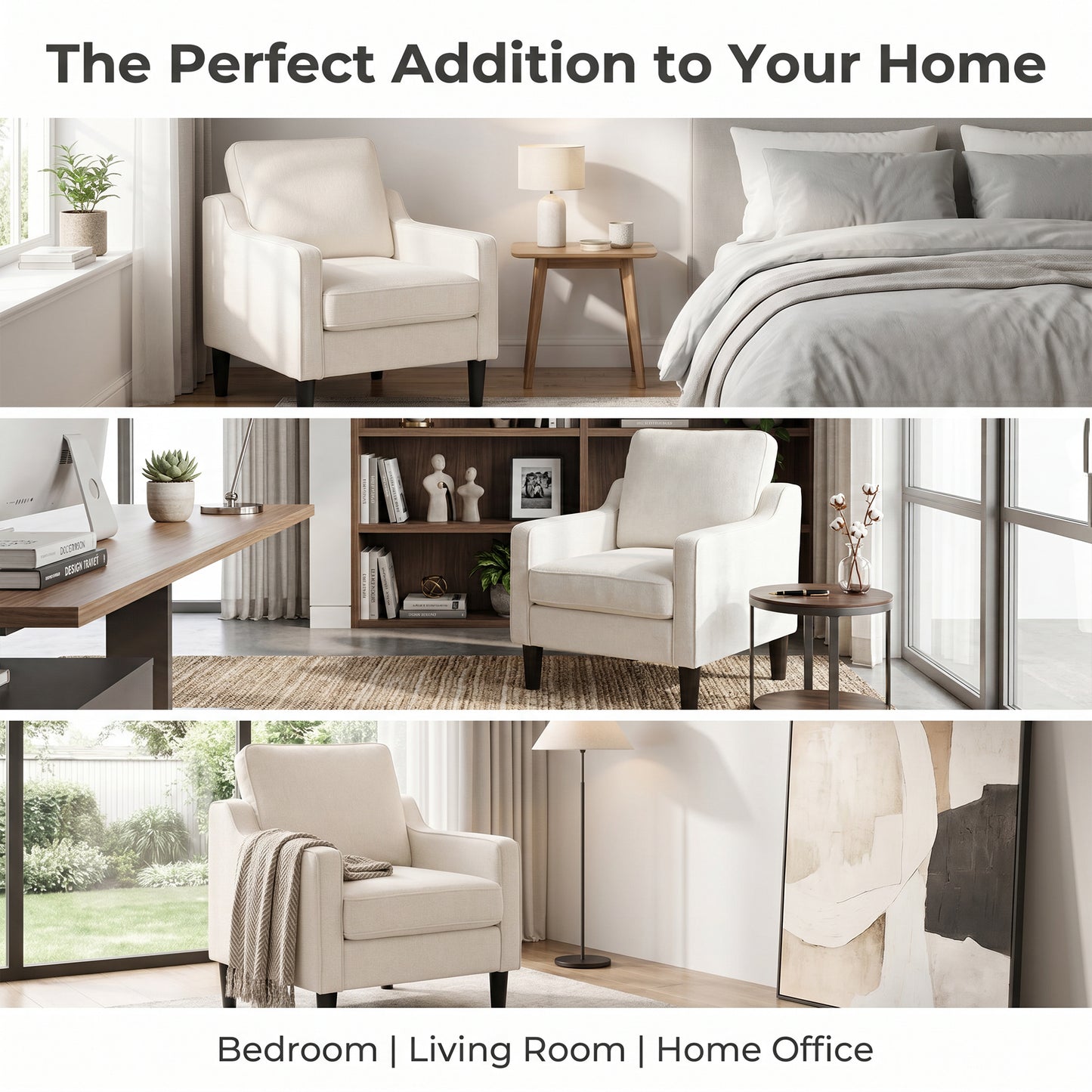 STHOUYN White Accent Chairs, Comfy Arm Chairs for Living Room, Bedroom | STHOUYN Club Chair, Reading Chairs for Bedroom, Waiting Area Seating, Small Space Office Chairs, Supportive Wide Seat