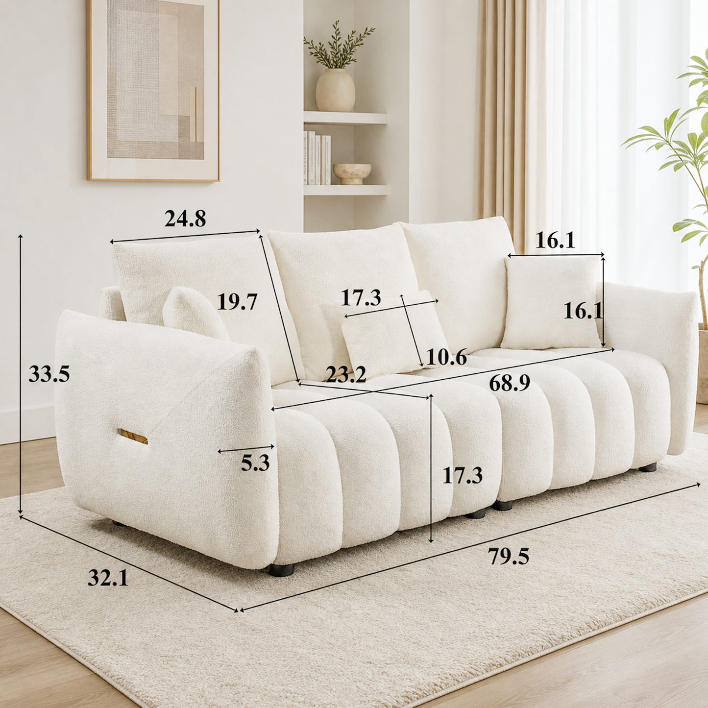 Modern Curved Sofa Couch, Teddy Fabric Cloud Sofa | Modular Design, Deep Seat, Cloud Sofa Style, Apartment & Home Use, Upholstered Couch