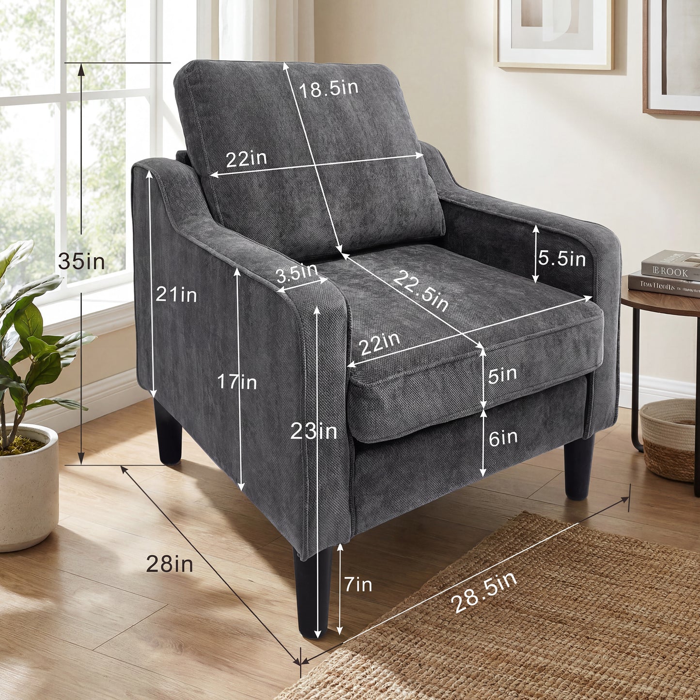 STHOUYN Dark Grey Accent Chairs, Comfy Arm Chairs for Living Room, Office | STHOUYN Club Chair, Reading Chairs for Bedroom, Waiting Area Seating, Small Space Office Chairs, Supportive Wide Seat