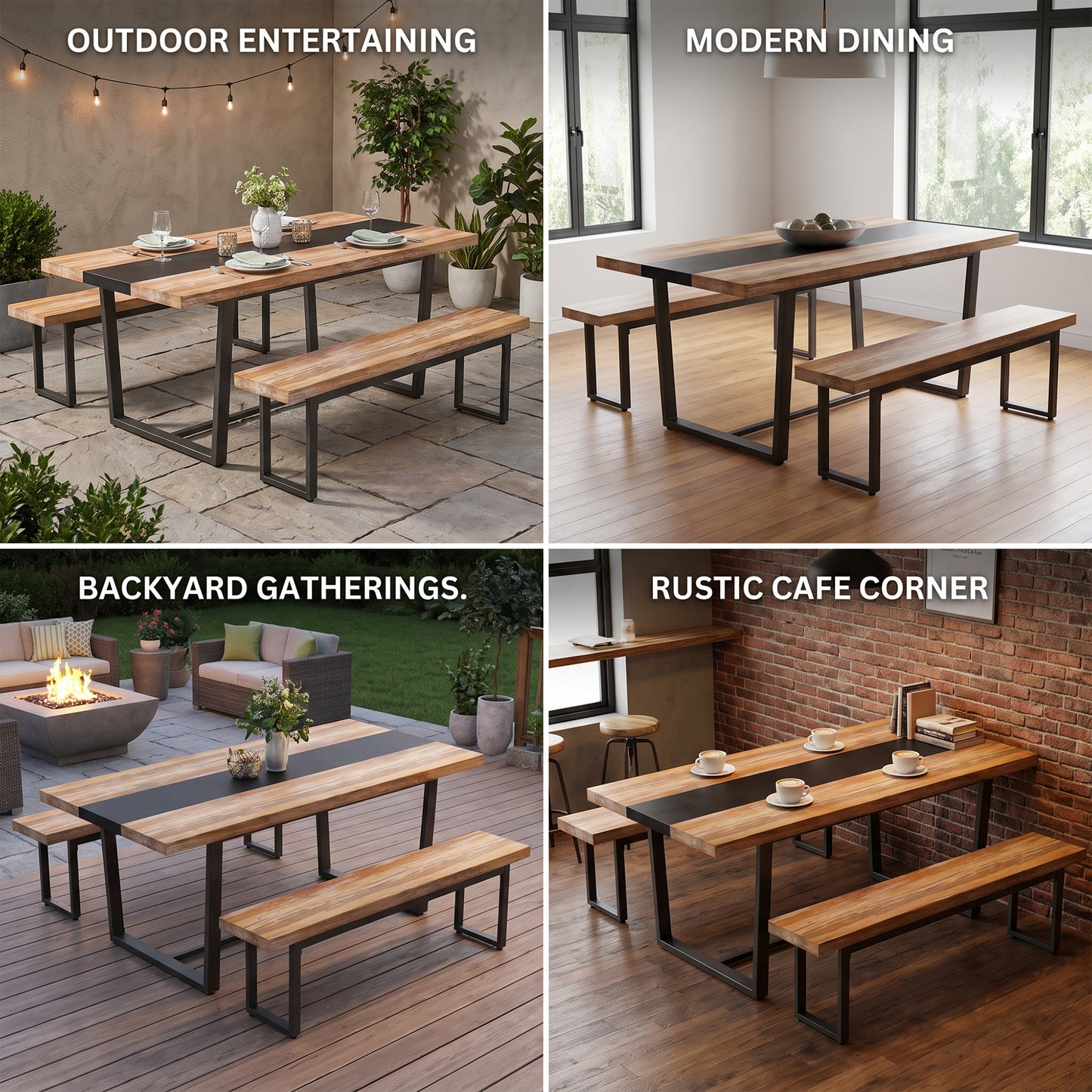 STHOUYN 71" Dining Table Set with Bench for 6, Rectangular Kitchen Table,  Farmhouse 3 Piece Dining Room Table Set, Sturdy Easy Clean Scratch Resistant Frame for Family and Office Use, Brown